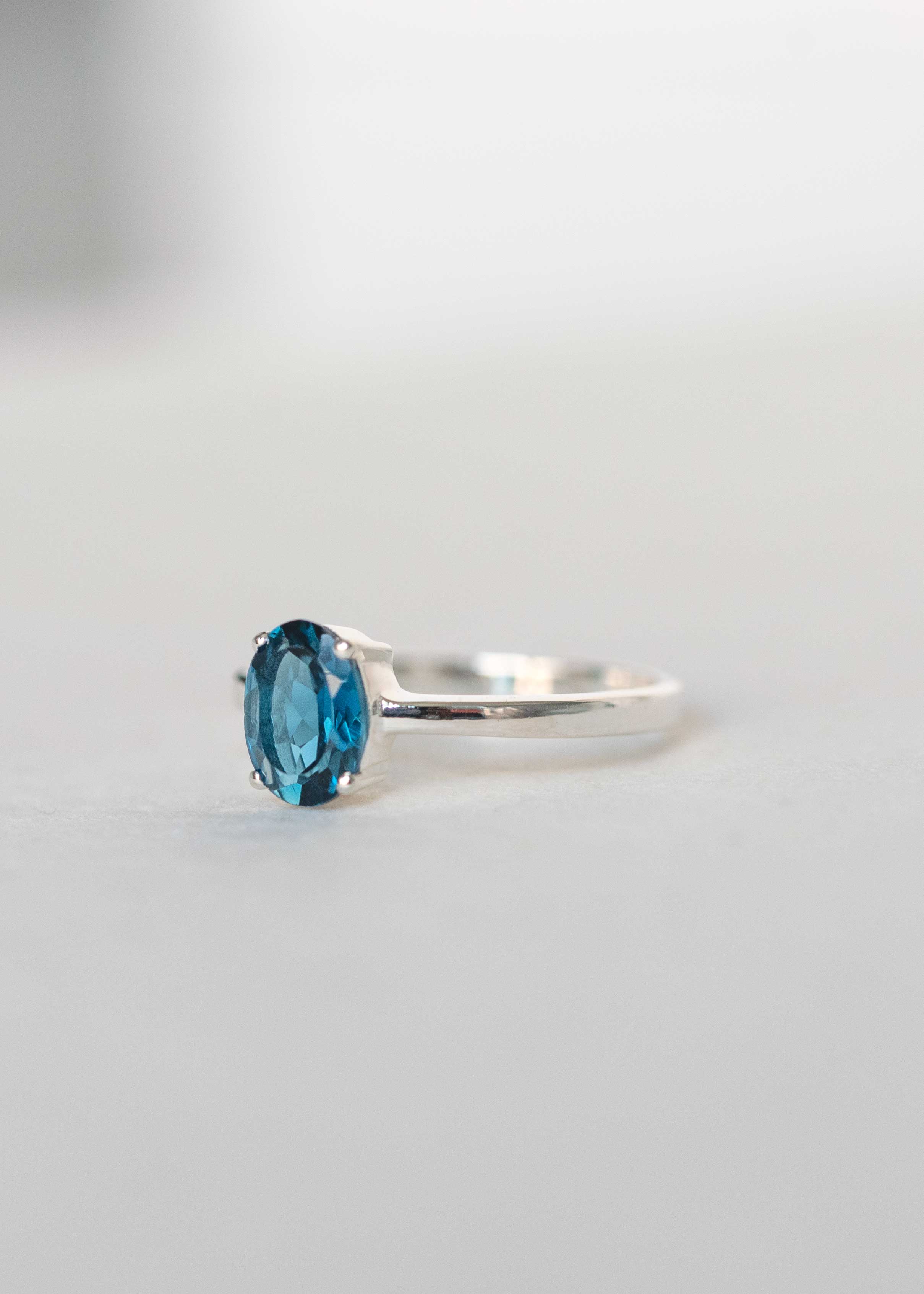 Genuine London Blue Topaz Ring in 925 Sterling Silver, Handmade Oval Solitaire Rings, Gifts for Women