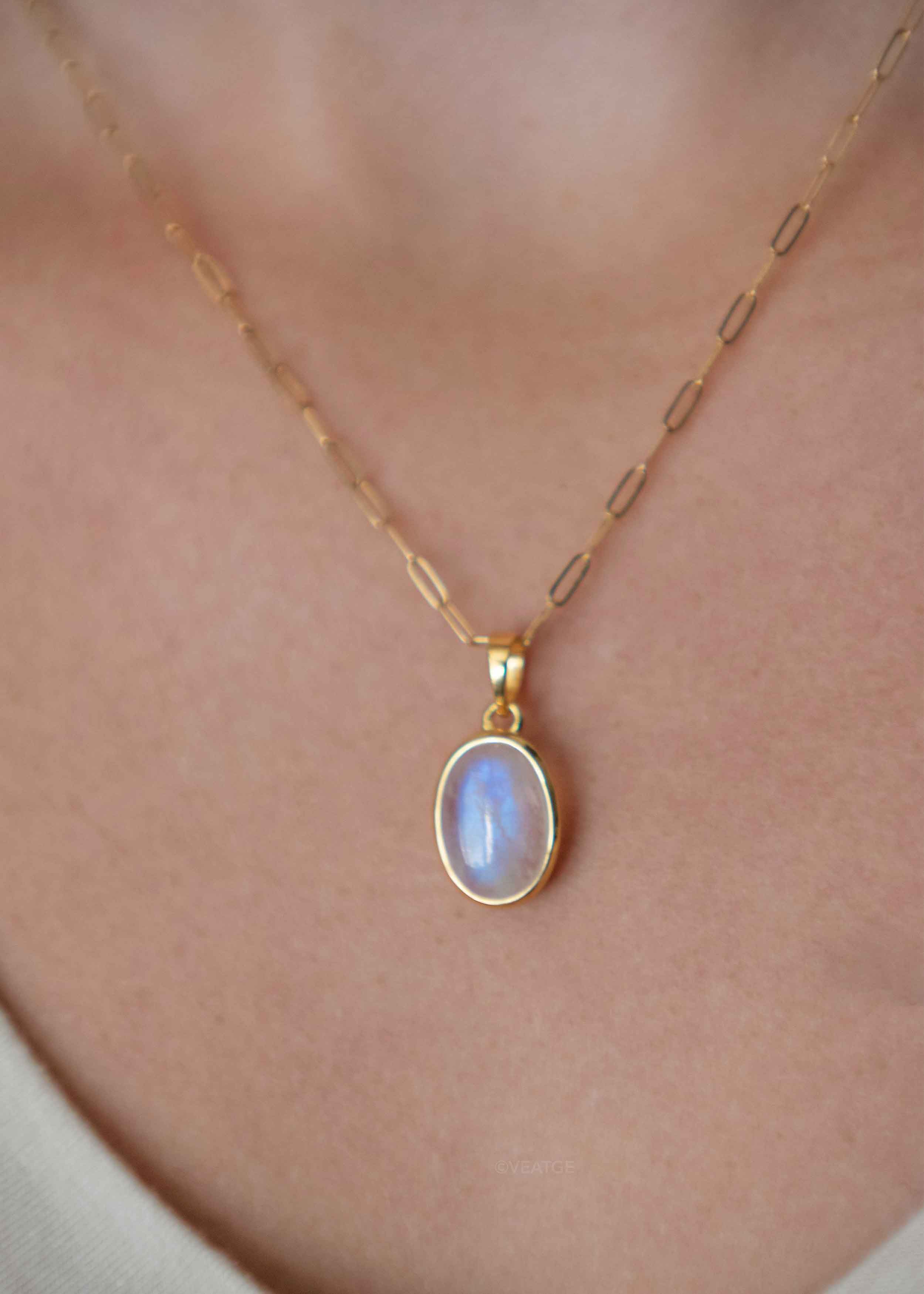 Moonstone Gold Necklace June Birthstone Real Genuine Gemstone Gifts for women friend wife girlfriend