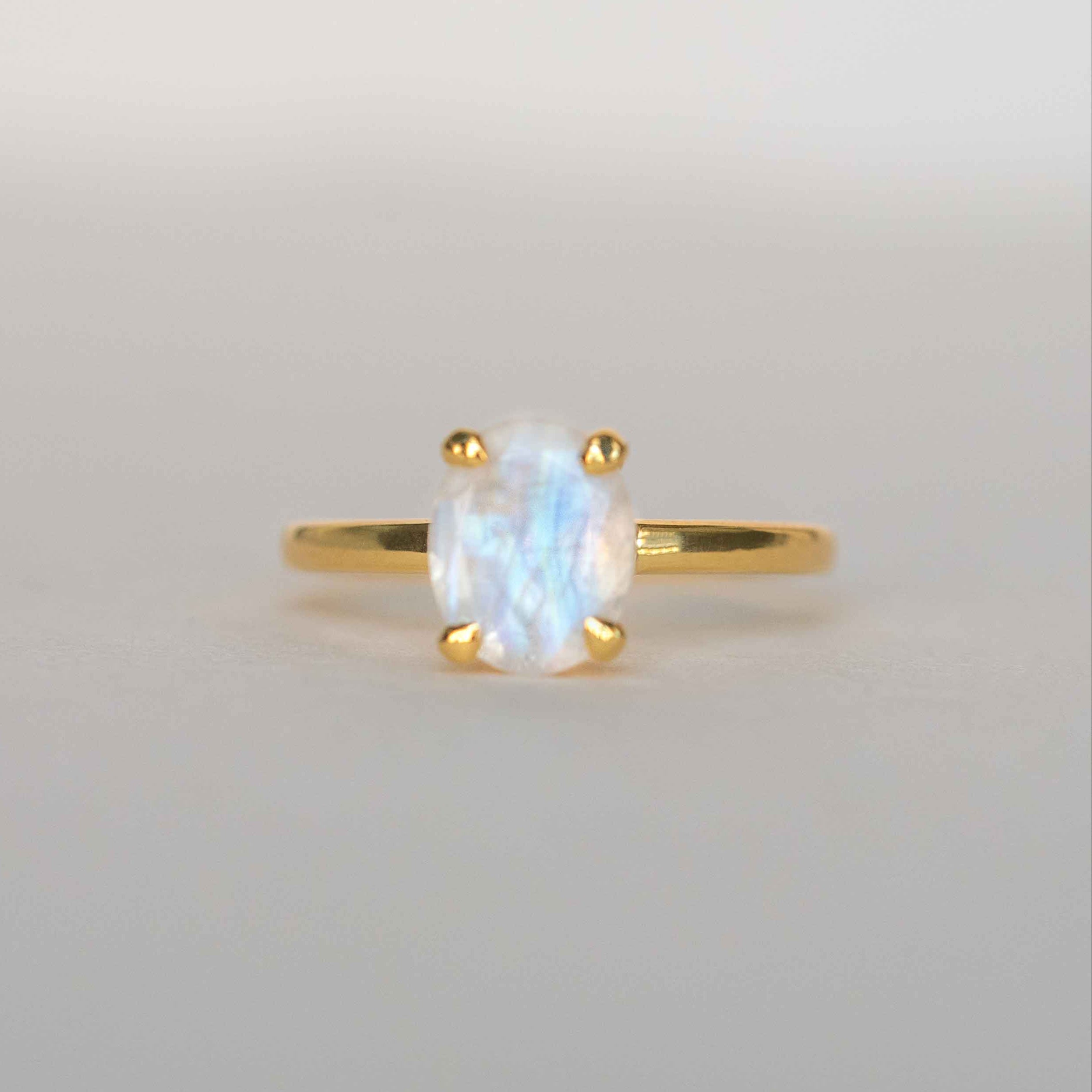 Large Moonstone Ring Sterling Gold, Oval Natural Gemstone Engagement Ring for Women