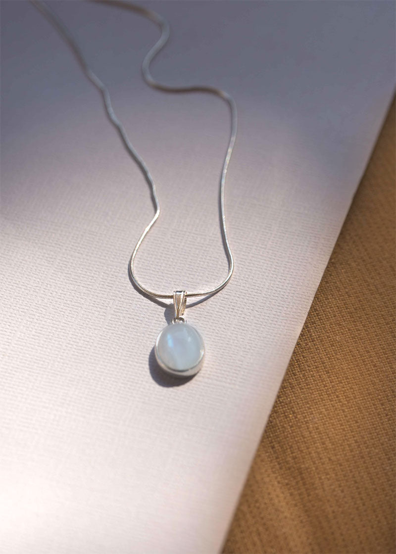 Large Moonstone Necklace in Sterling Silver