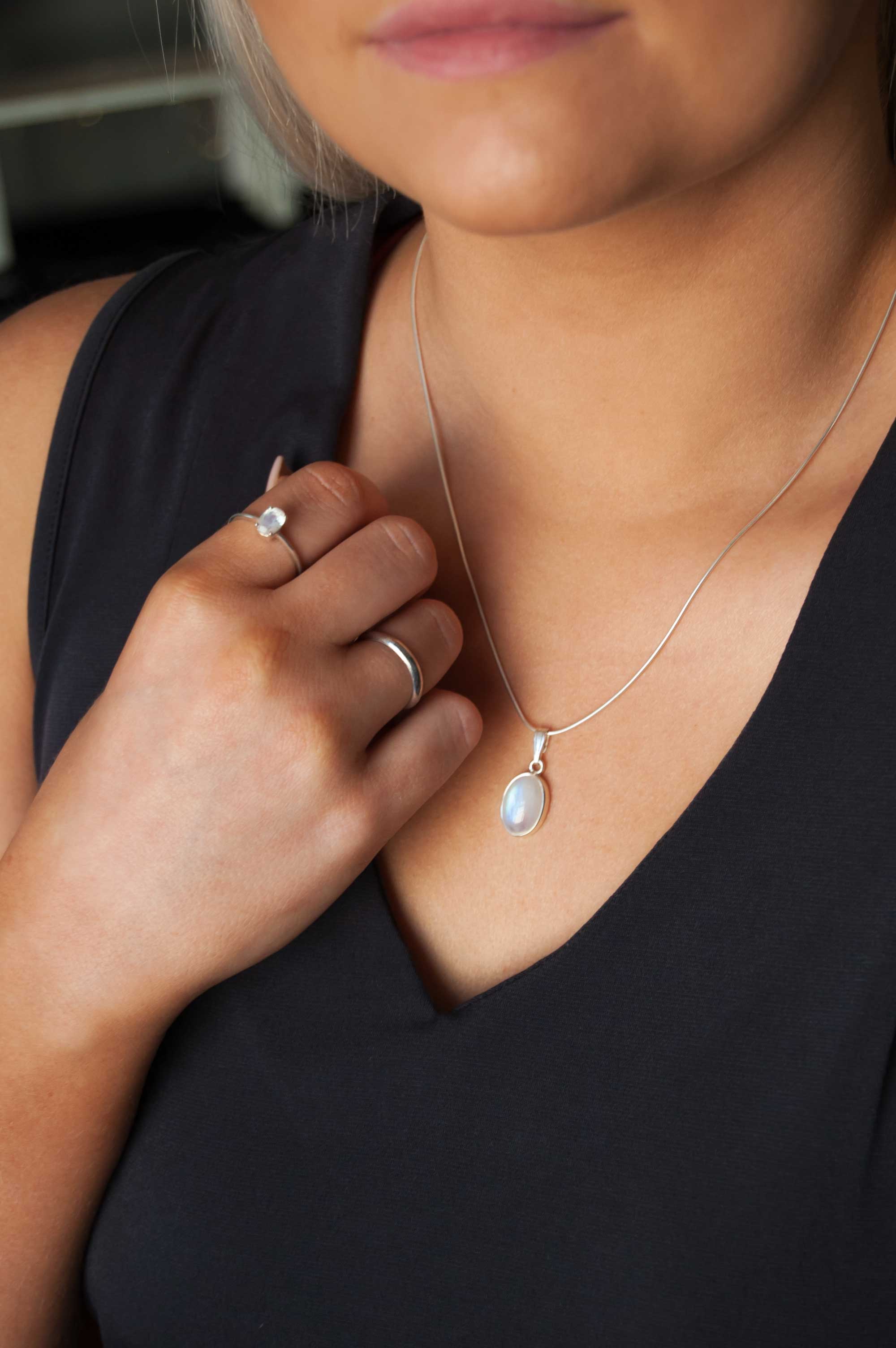 Large Moonstone Necklace in Sterling Silver