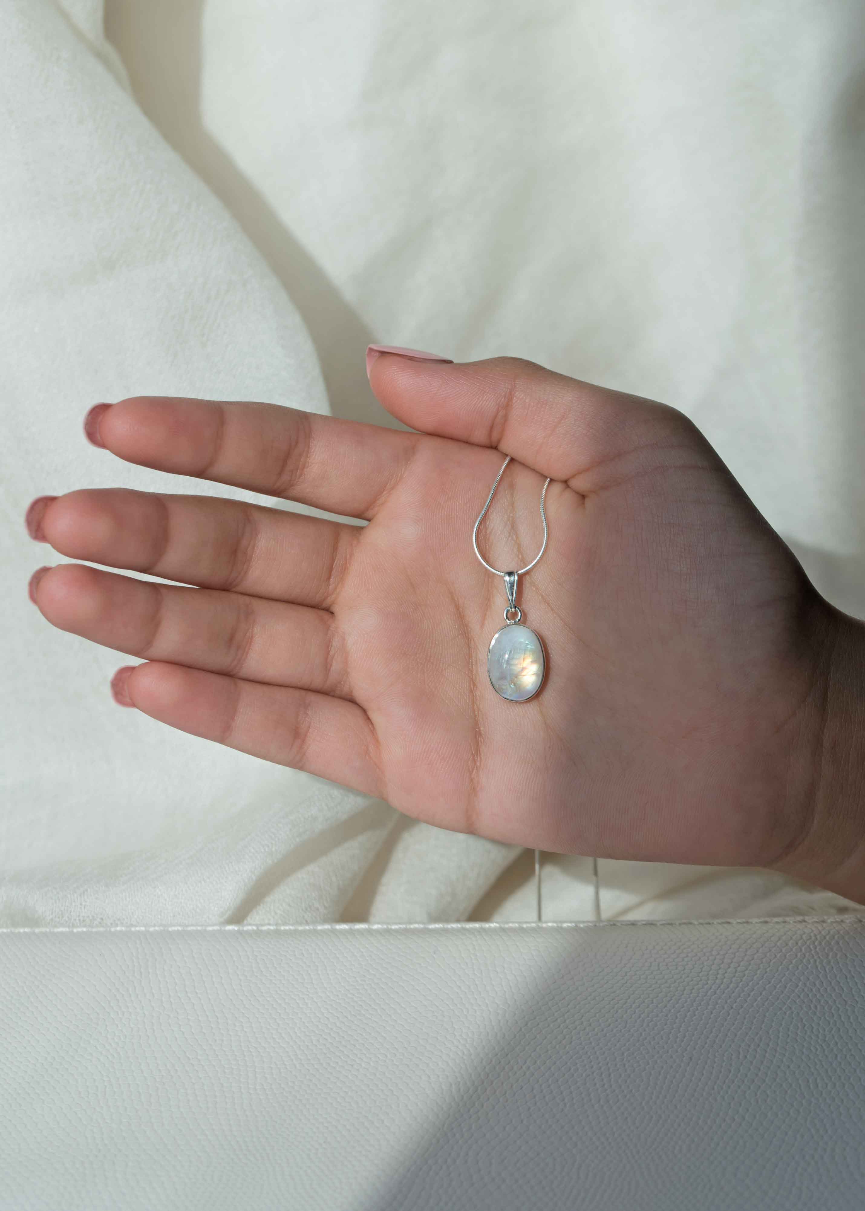 Large Moonstone Necklace in Sterling Silver