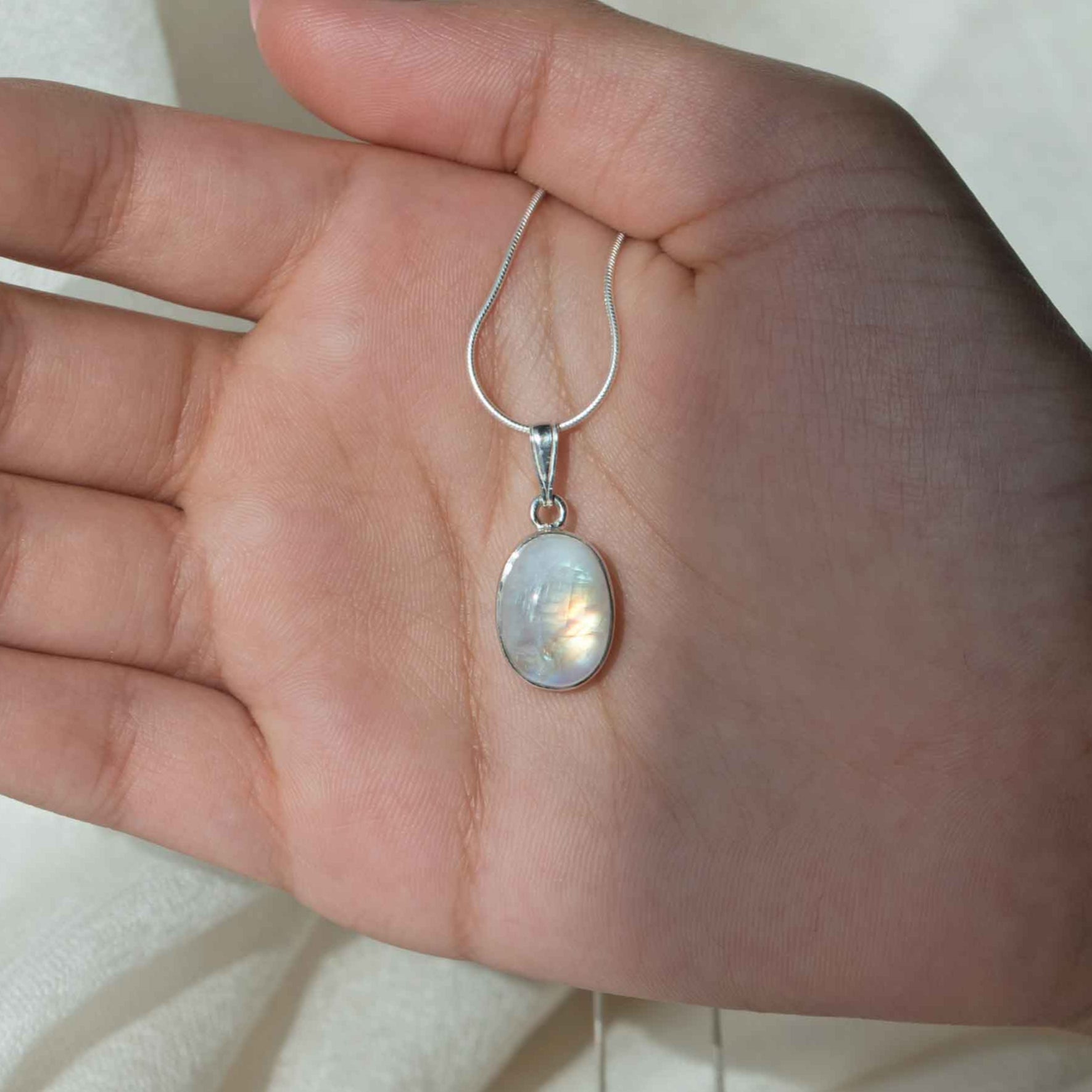 Large Moonstone Necklace in Sterling Silver