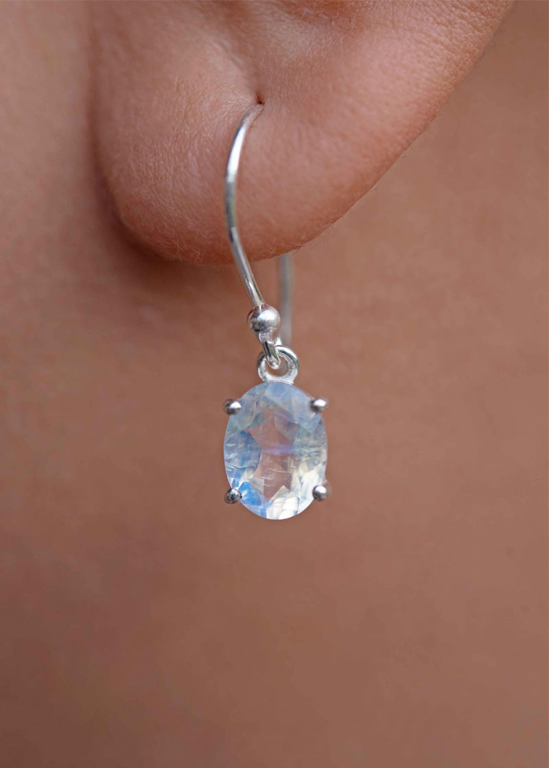 June Birthstone Blue Moonstone Sterling Silver Dangle Earrings