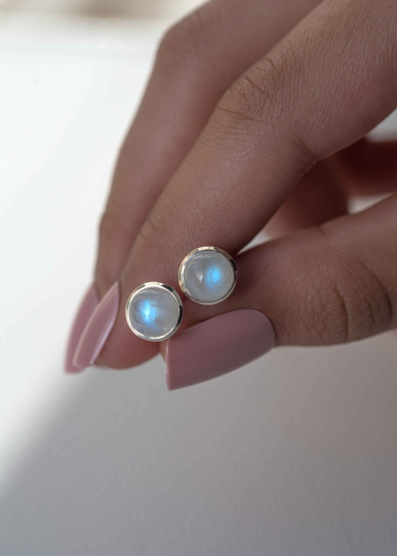 Moonstone Stud Earrings in Sterling Silver