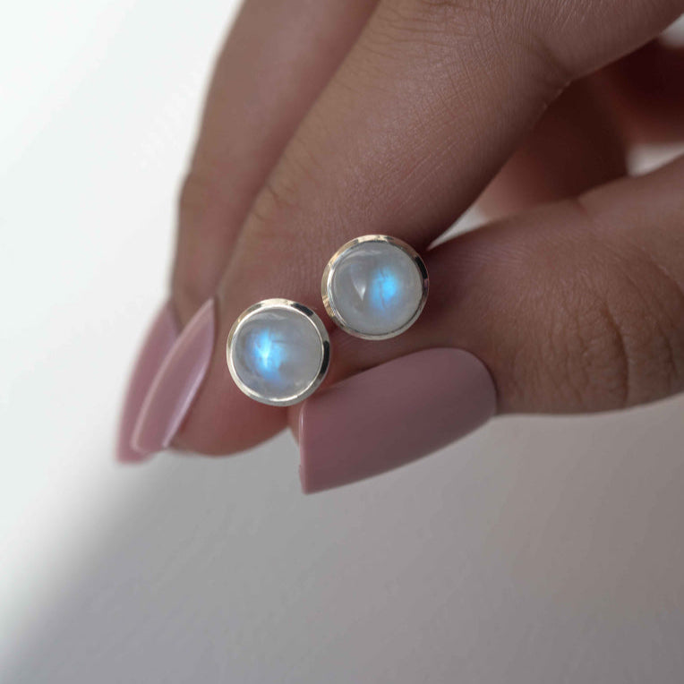 Moonstone Stud Earrings in Sterling Silver