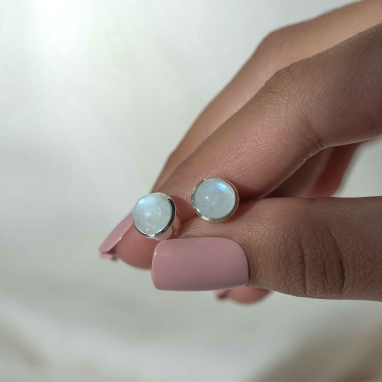 Moonstone Stud Earrings in Sterling Silver