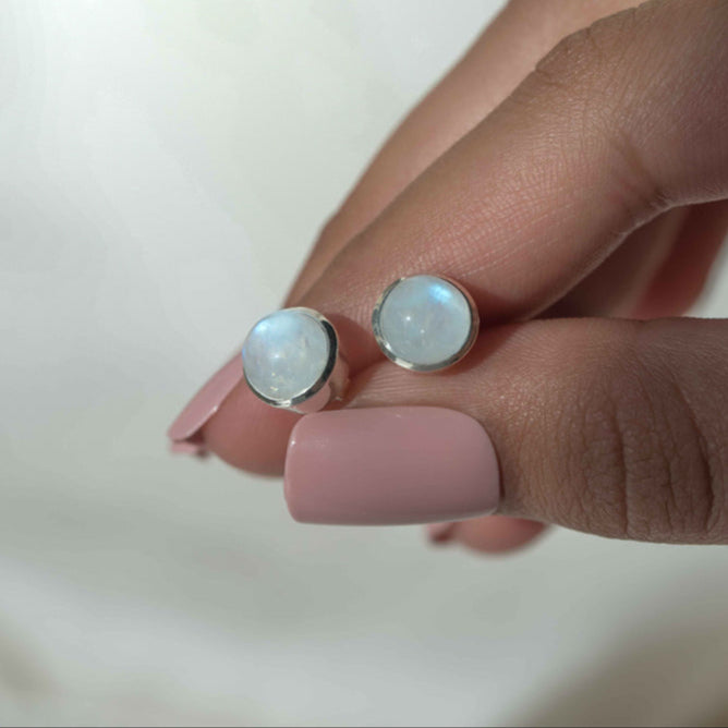 Moonstone Stud Earrings in Sterling Silver