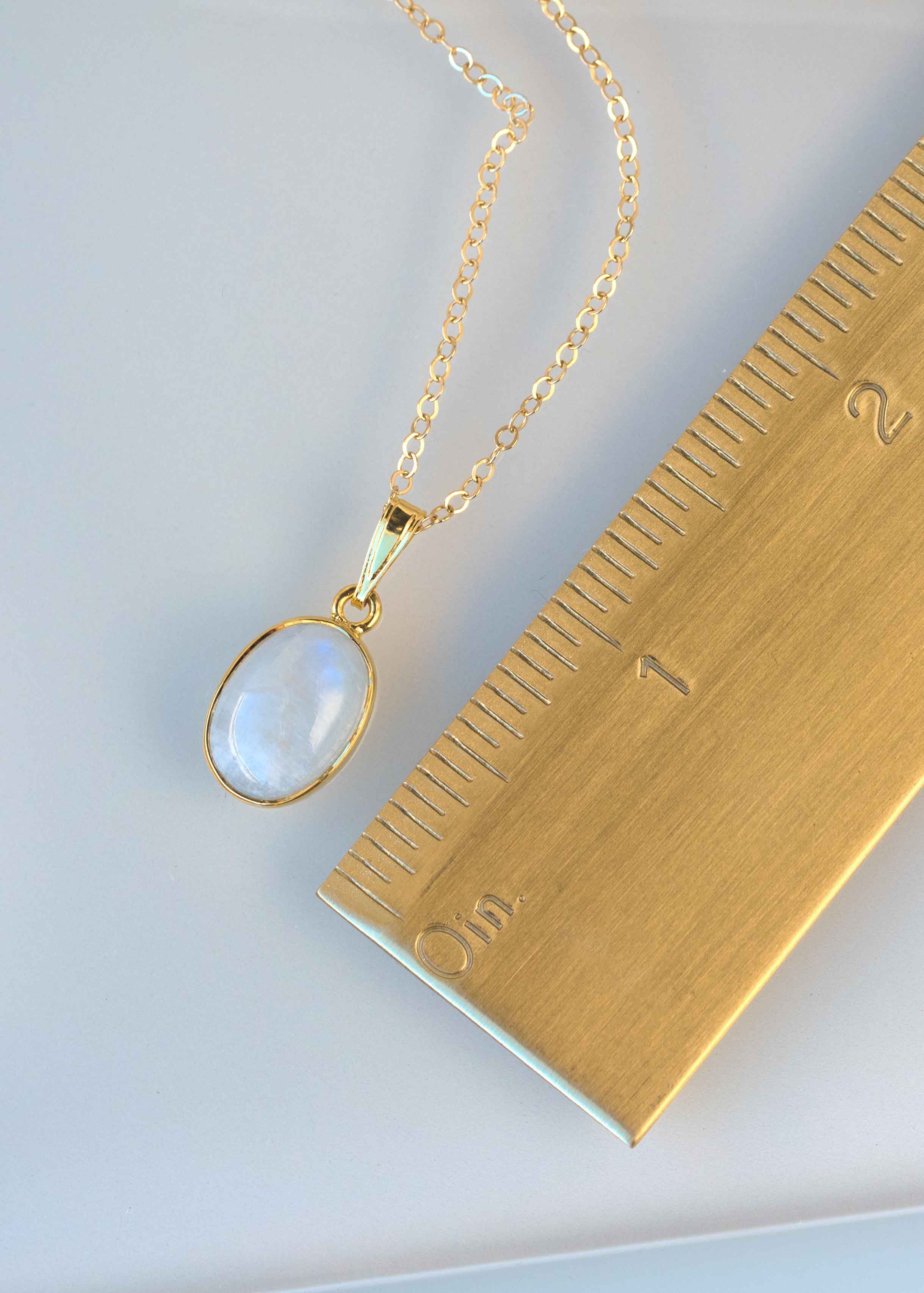 gold moonstone necklace large gemstone june birthstone birthday gift rainbow moonstone