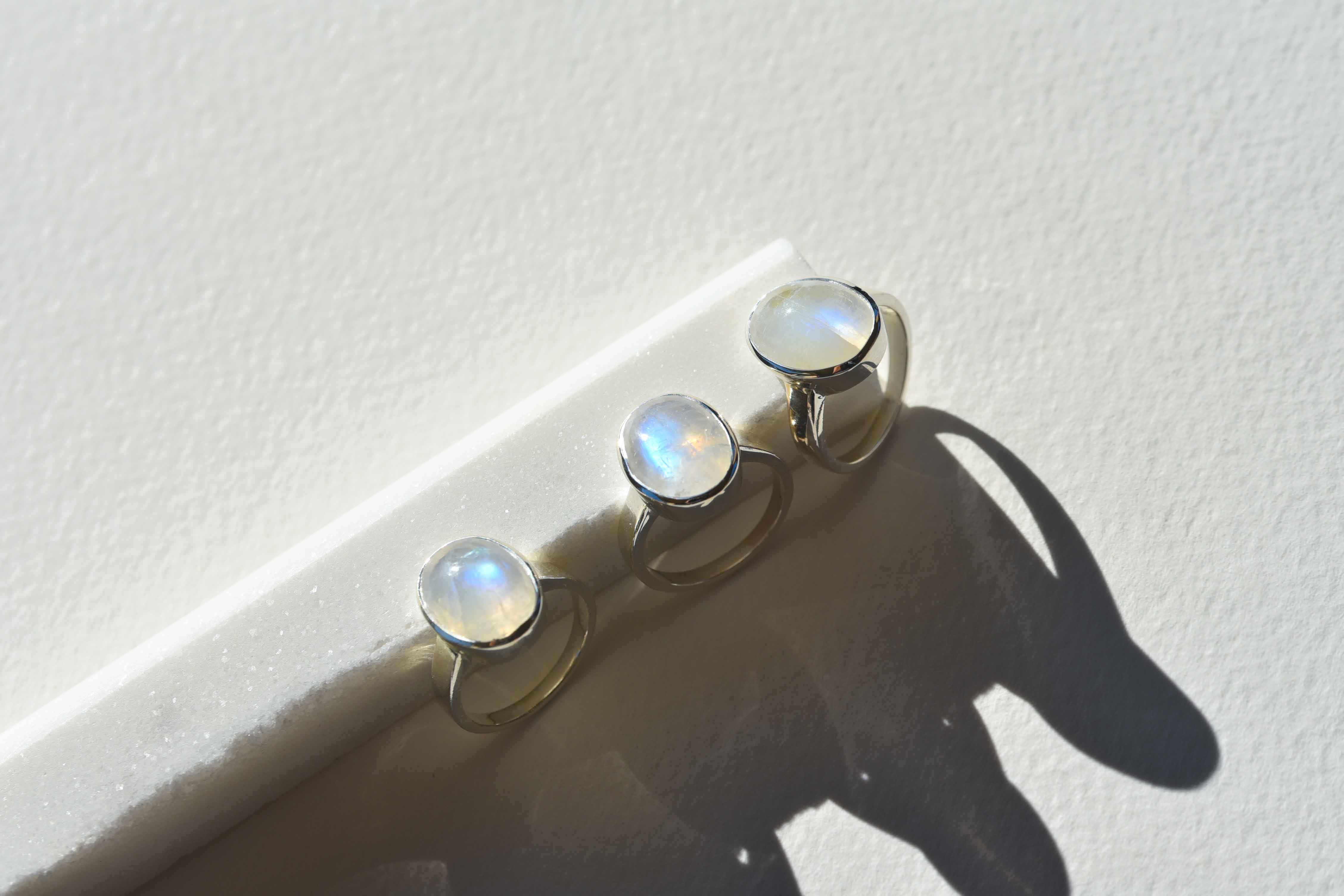 Large Moonstone Ring in Sterling Silver, Genuine Natural Moonstone Ring