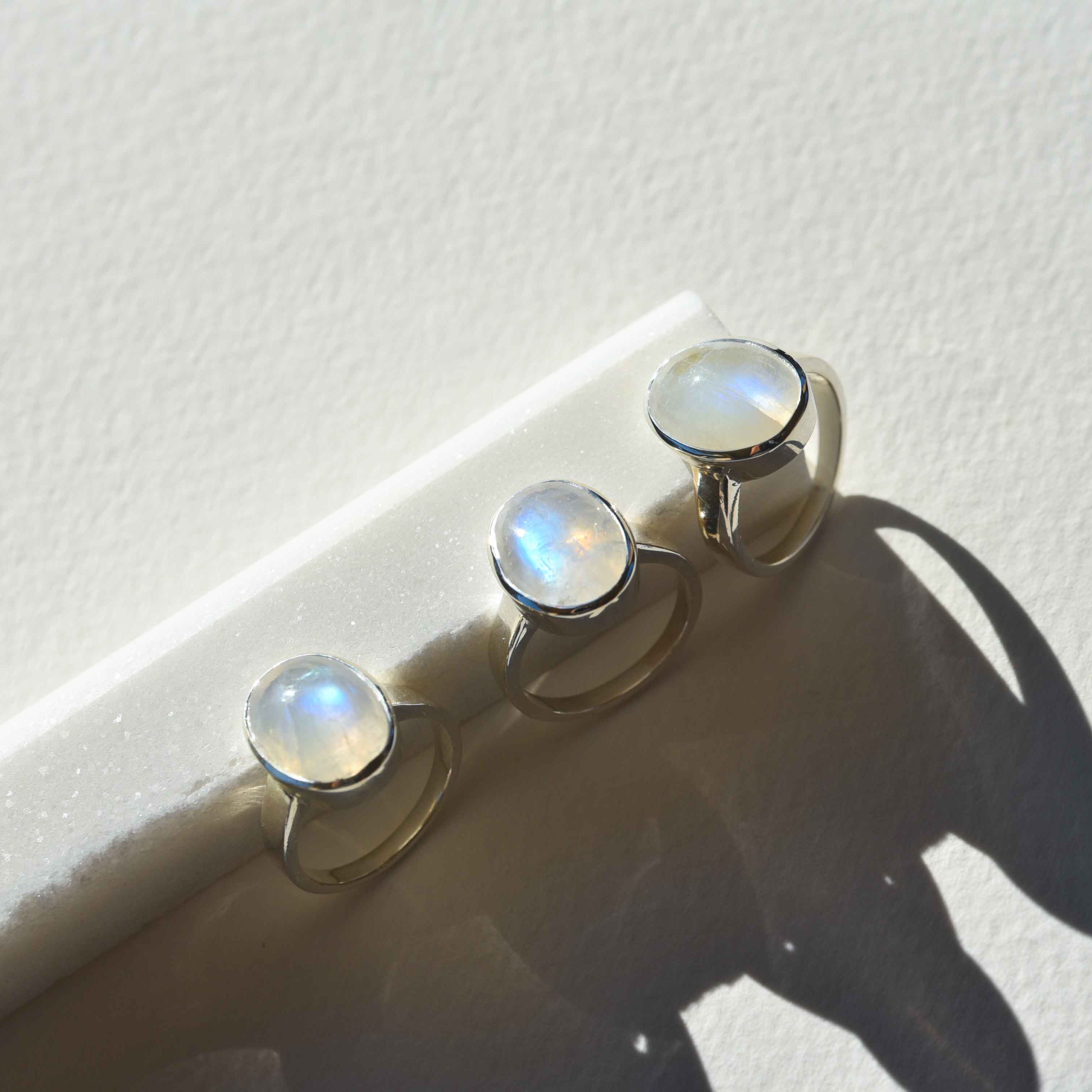 Large Moonstone Ring in Sterling Silver, Genuine Natural Moonstone Ring