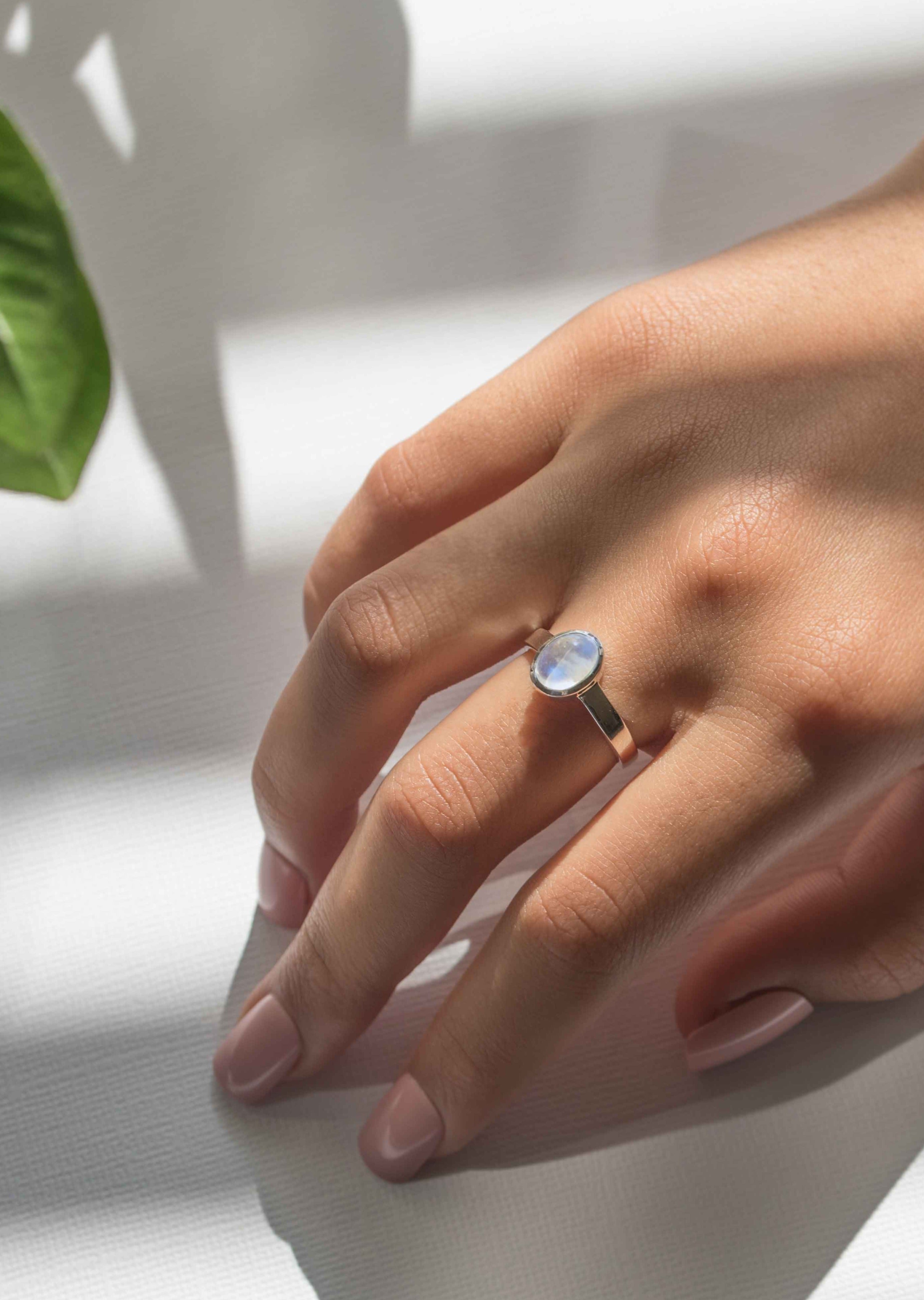 Blue Flash Moonstone Ring Silver June Birthstone