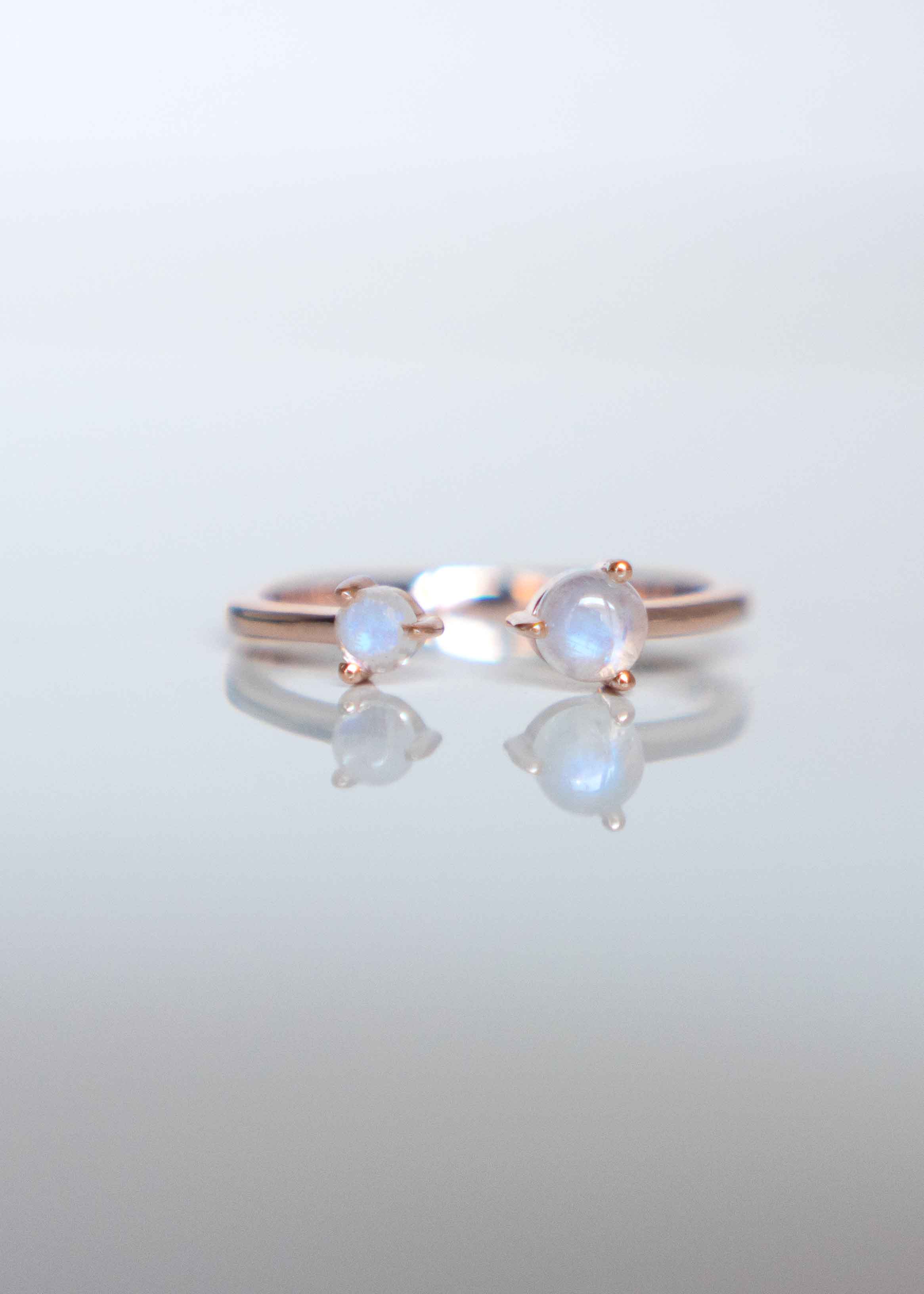 Moonstone Ring in Rose Gold Adjustable blue flash birthstone gifts for women