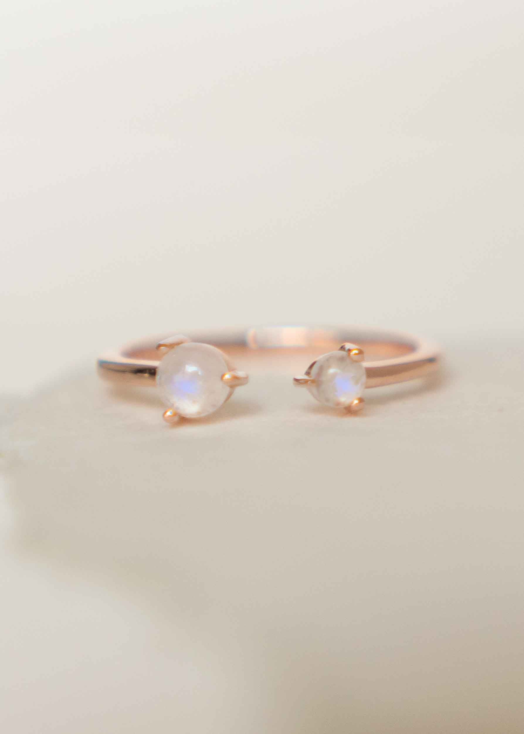 Moonstone Ring in Rose Gold Adjustable blue flash birthstone gifts for women