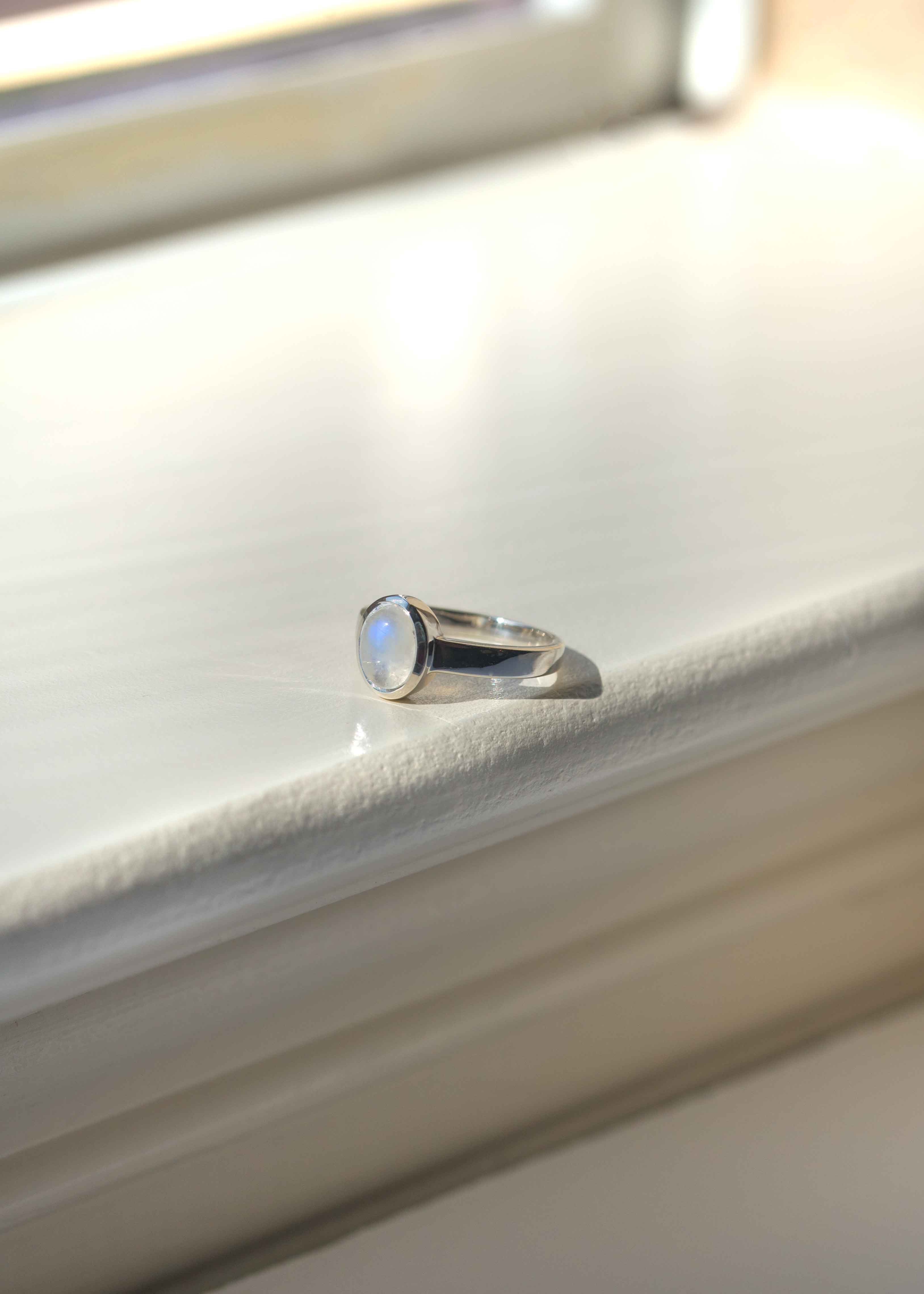 Blue Flash Moonstone Ring Silver June Birthstone