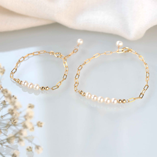 Mother Daughter Pearl Bracelet Set, Mommy and me jewelry, mother daughter gold jewelry