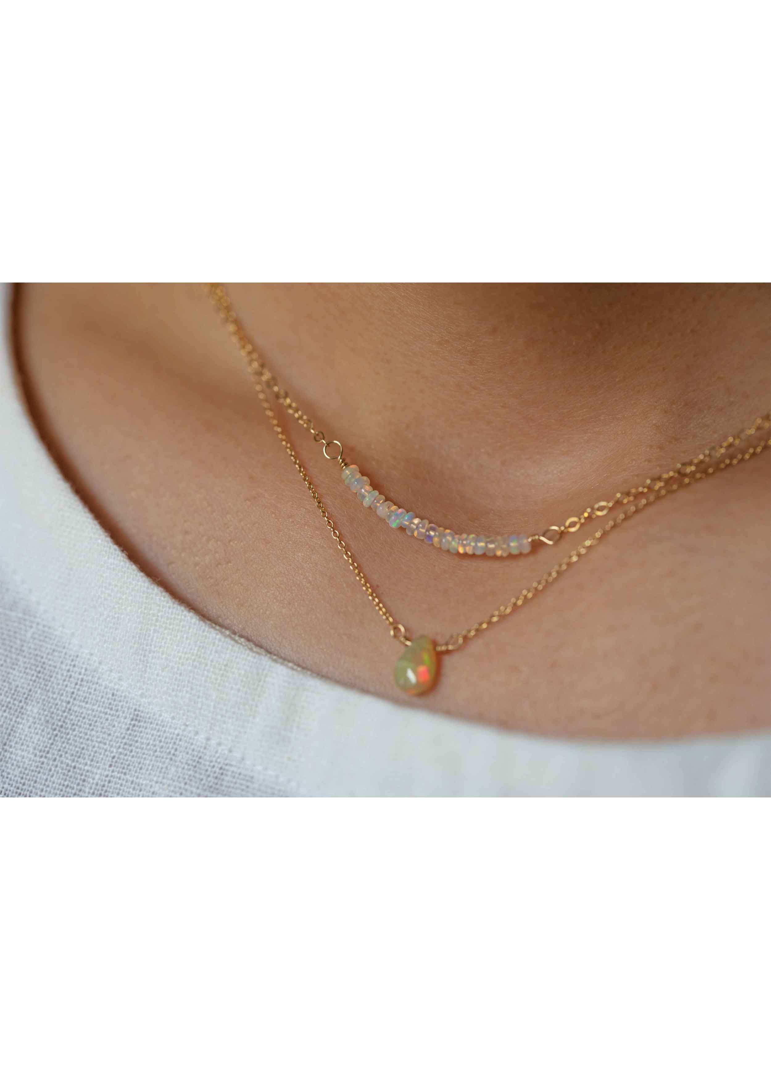 genuine opal necklace in gold filled curved bar necklace