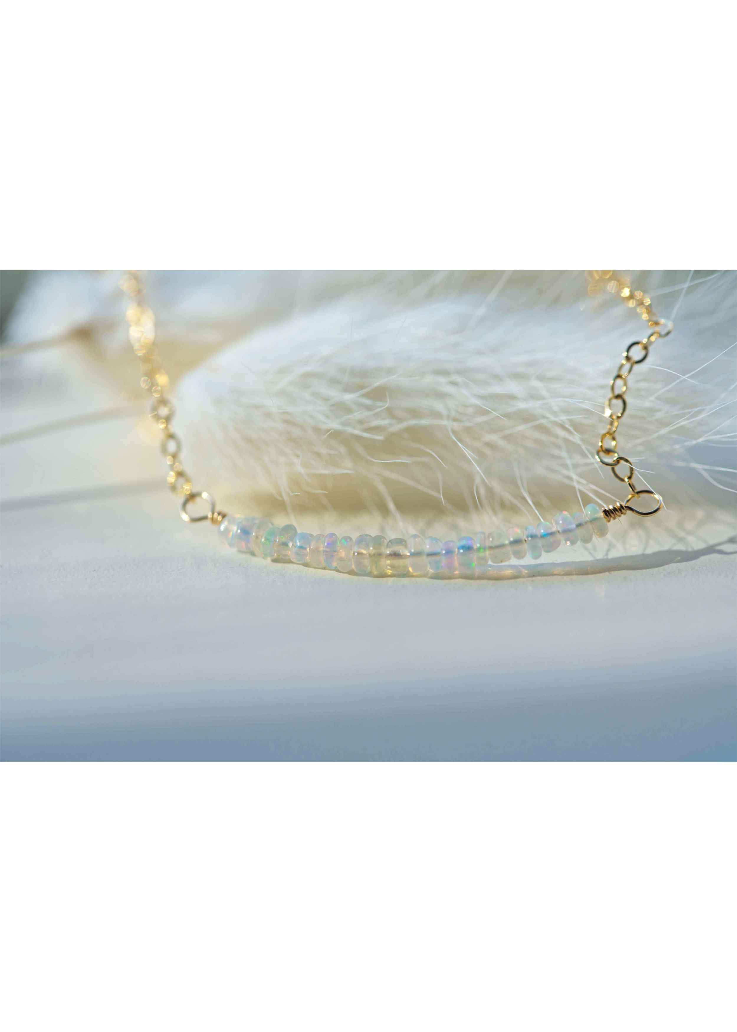 genuine opal necklace in gold filled curved bar necklace
