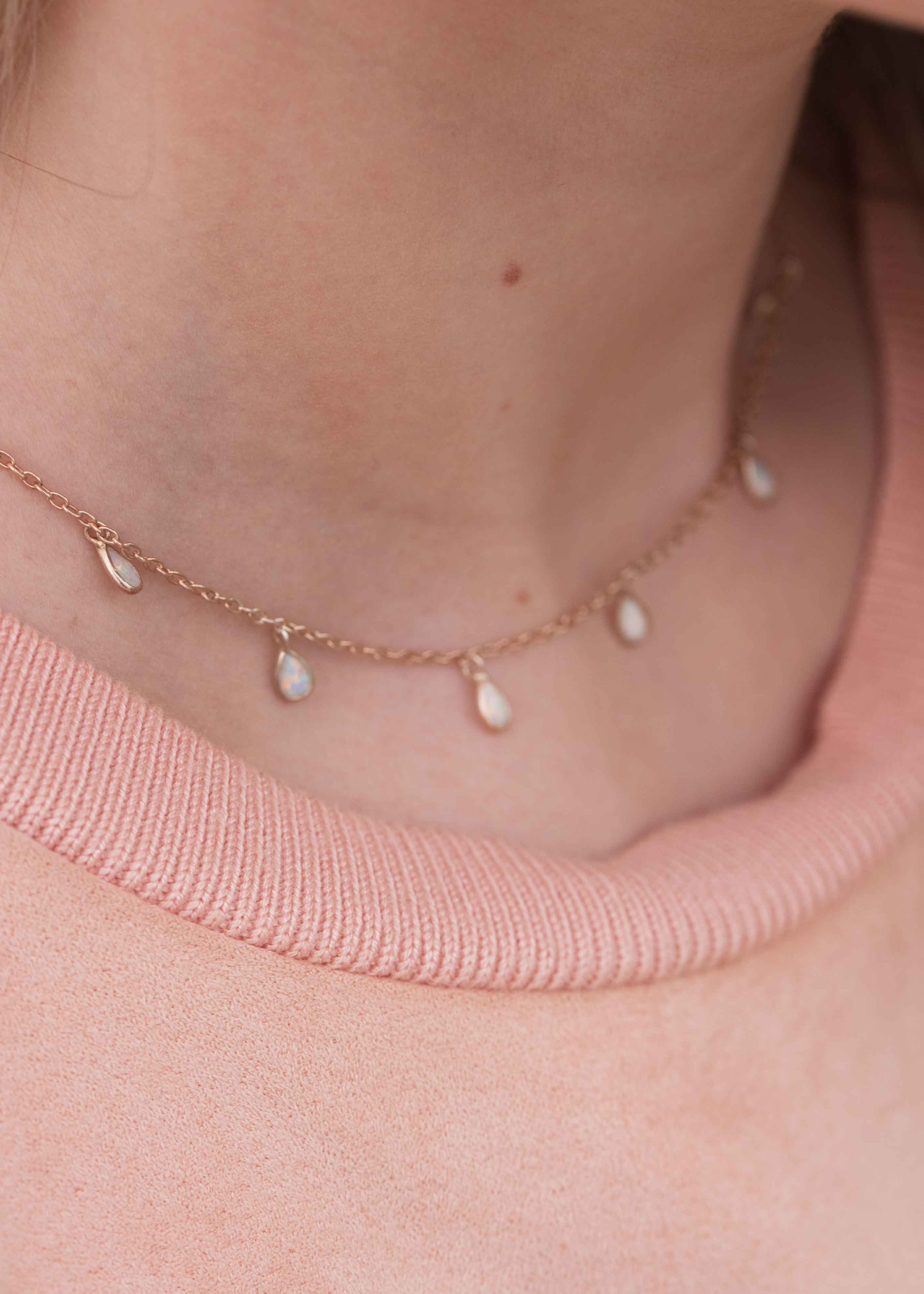 Delicate Gold Choker, opal necklace, opal drops necklace rose gold