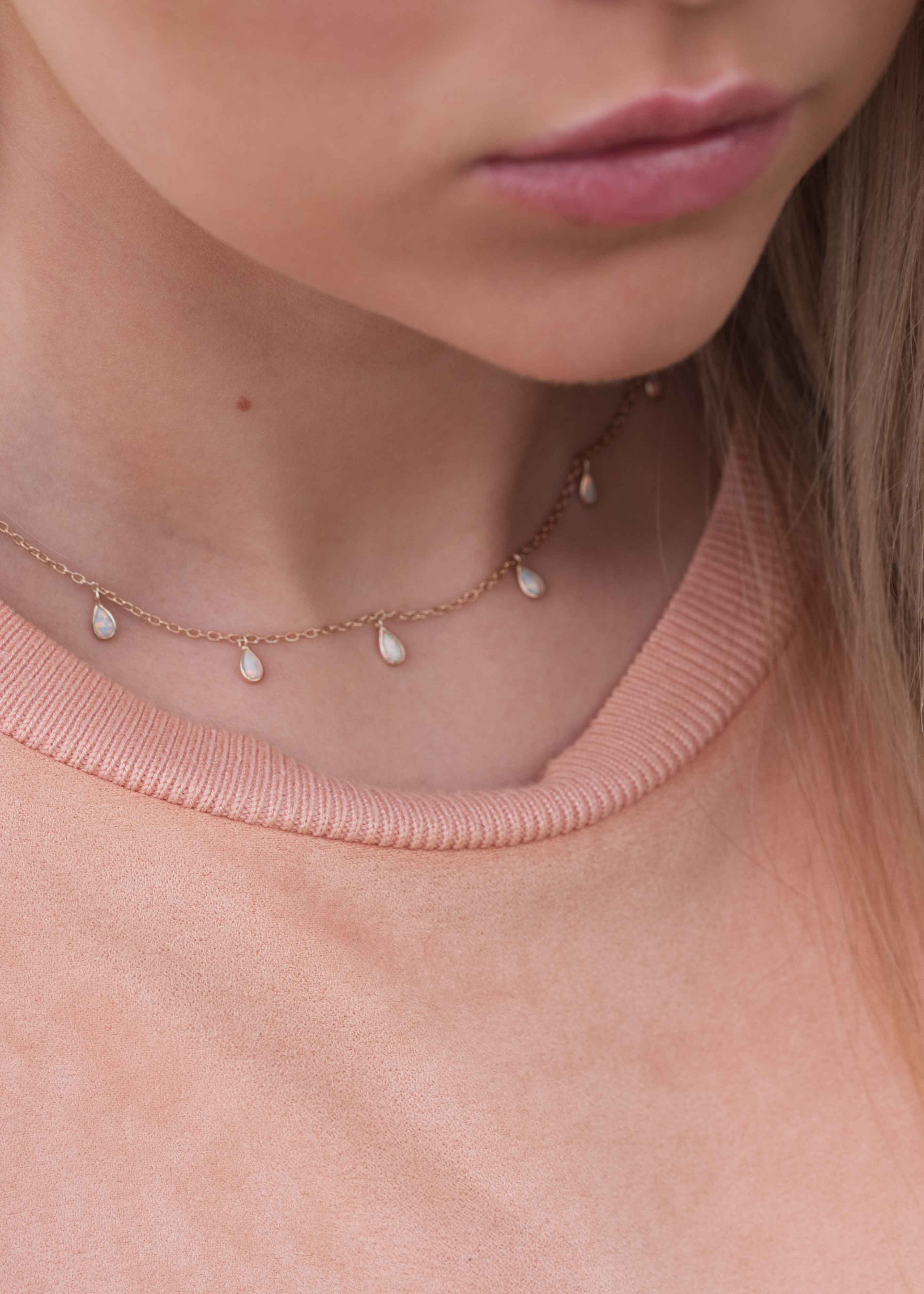 Delicate Gold Choker, opal necklace, opal drops necklace rose gold