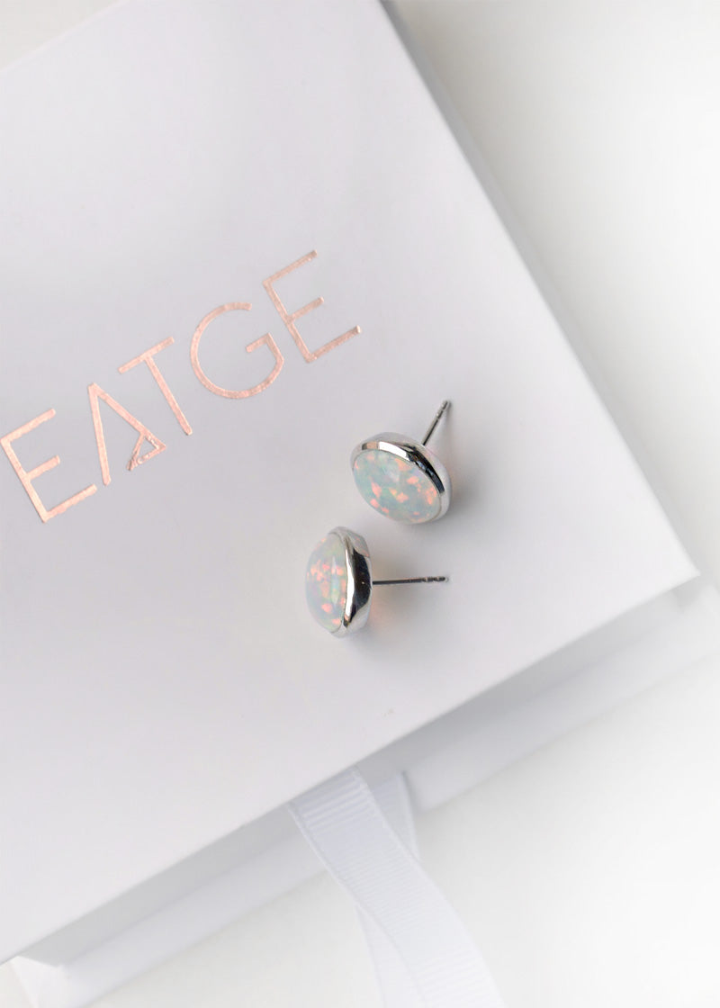 Opal Large Studs Earrings in Sterling Silver