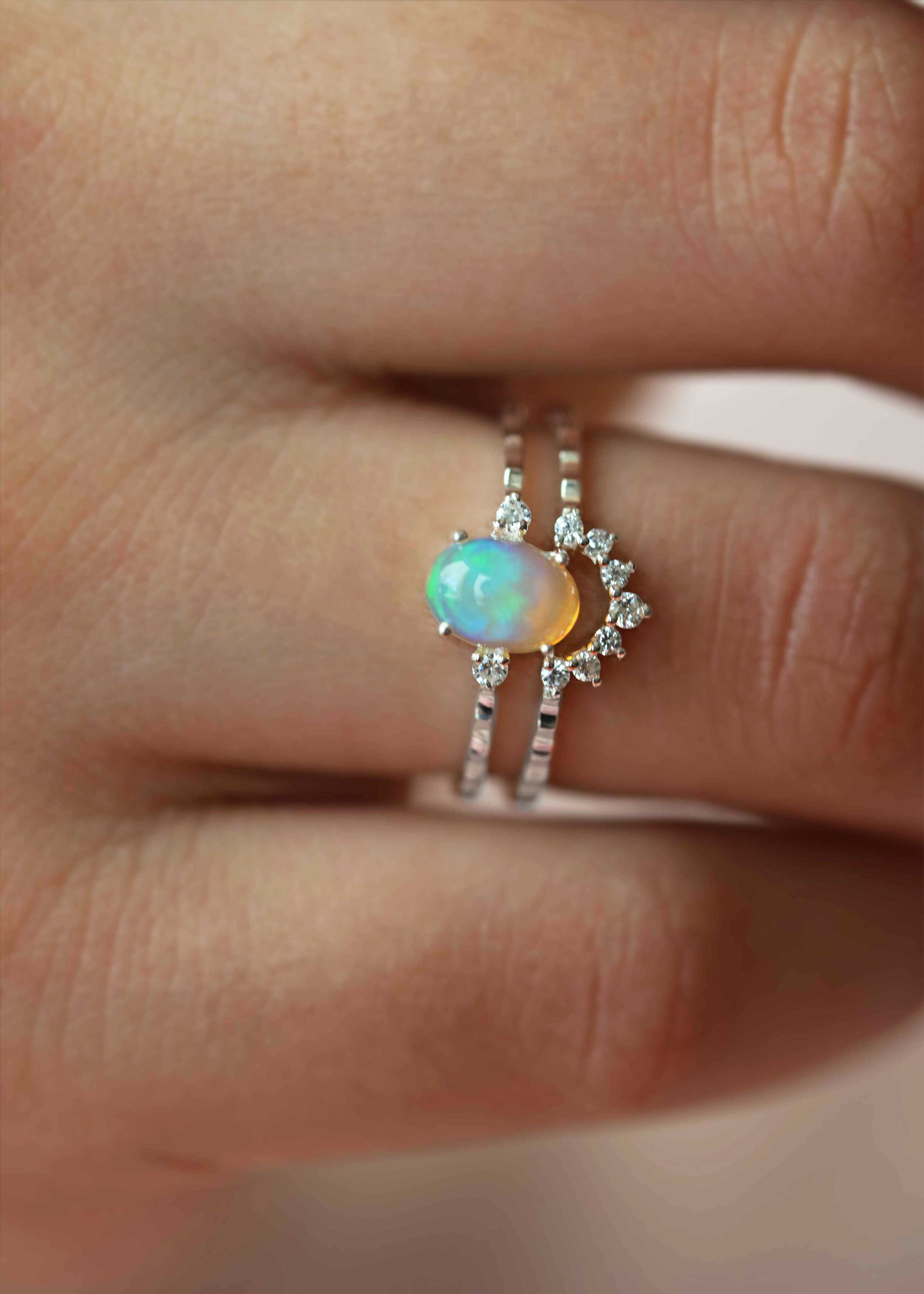 opal stacking ring sterling silver set
