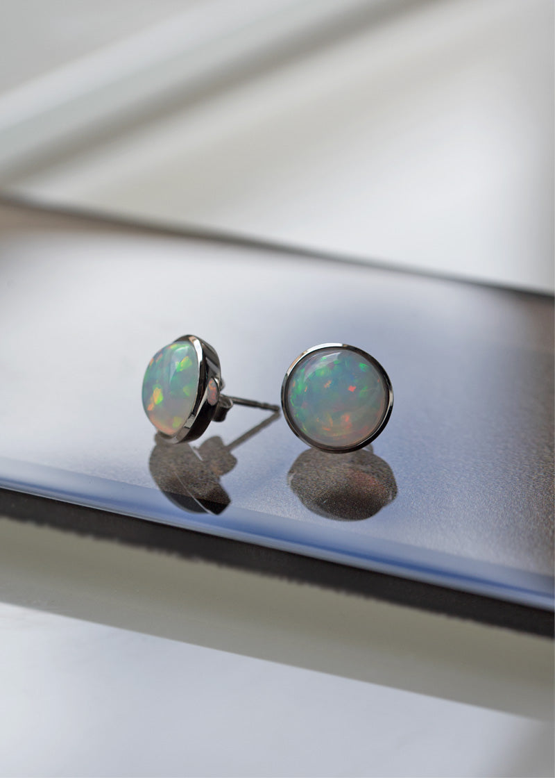 Opal Large Studs Earrings in Sterling Silver
