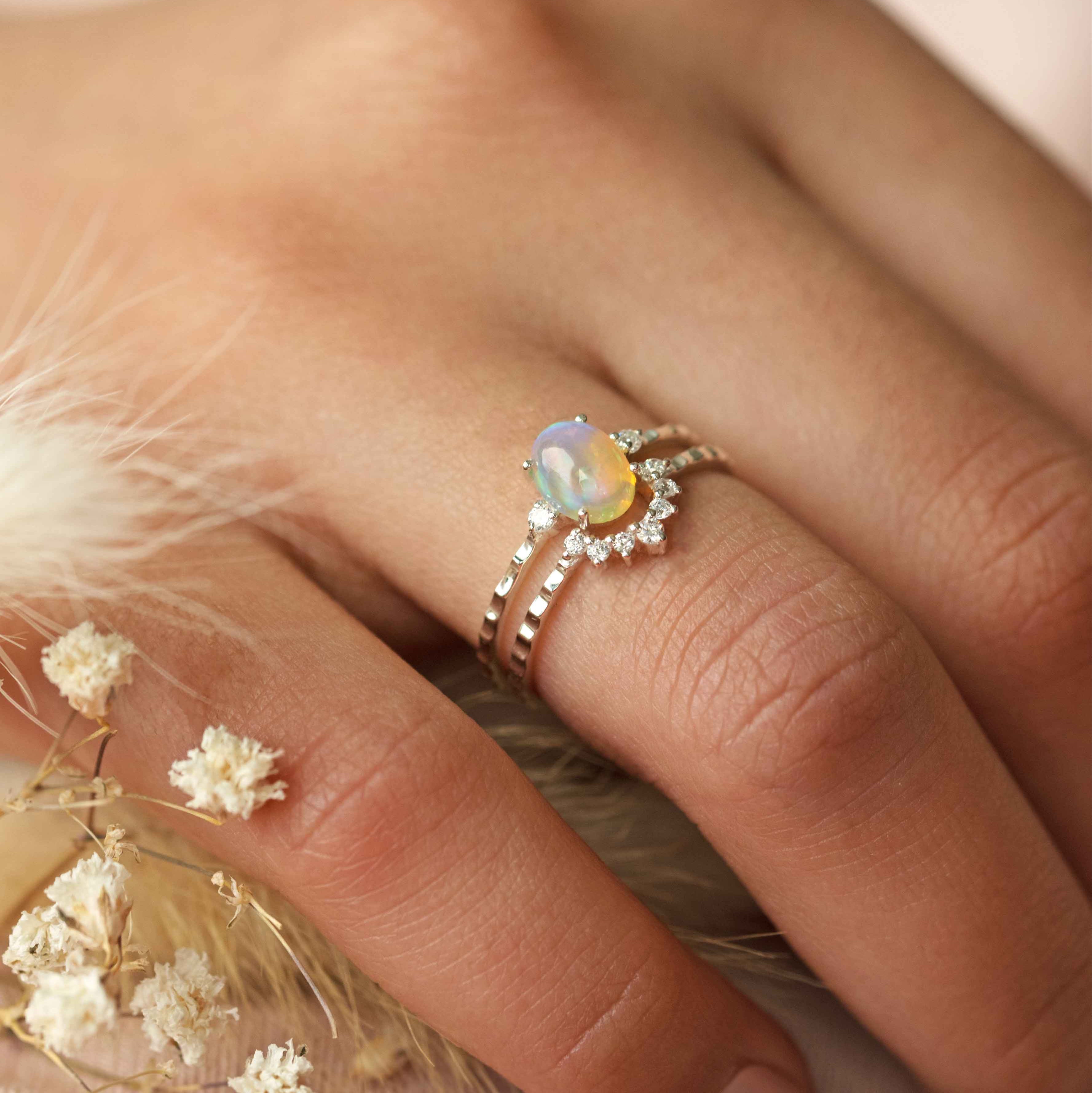 Opal Stacking Ring Set Sterling Silver