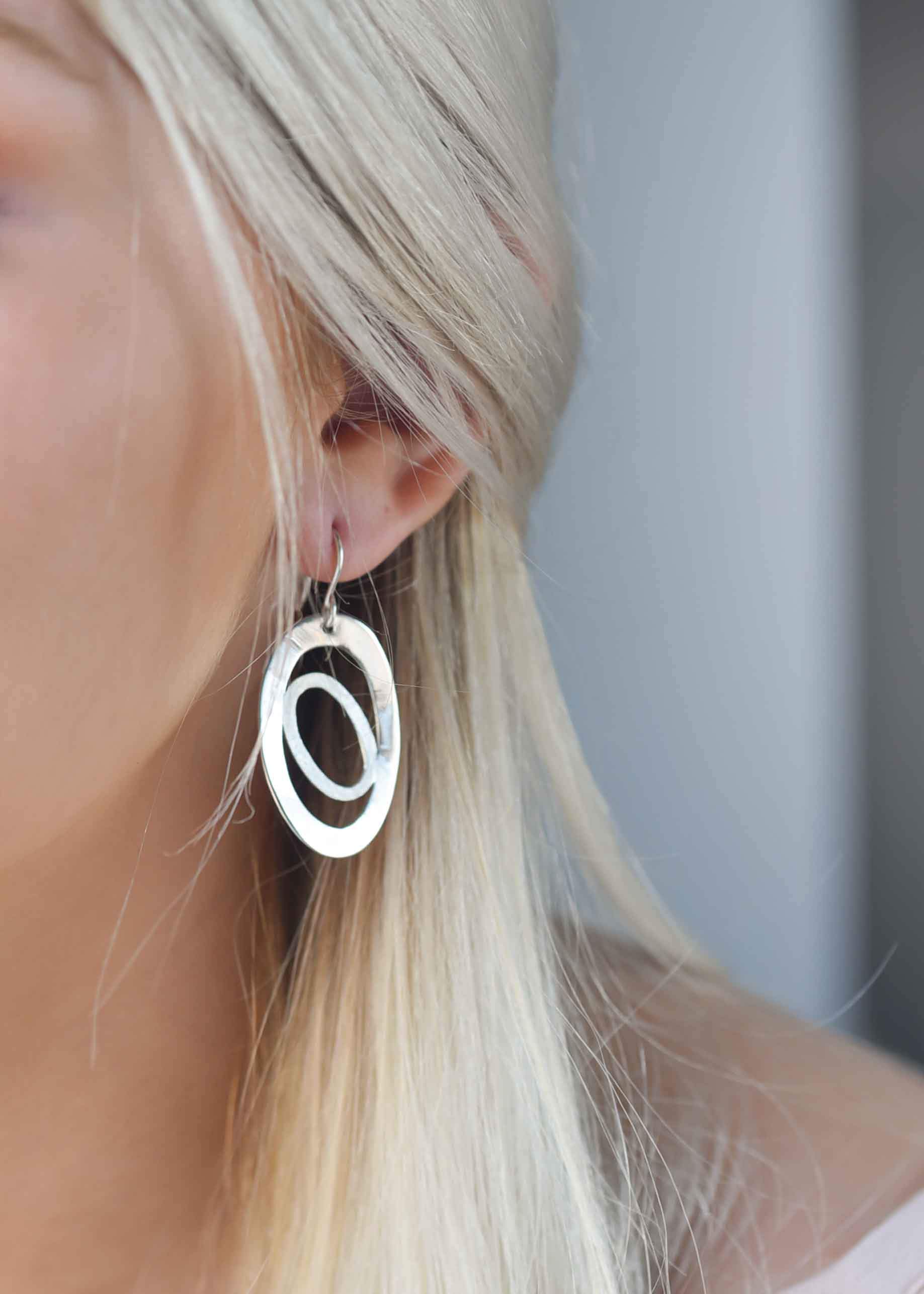silver dangle earrings, oval statement earrings, 925 silver earrings