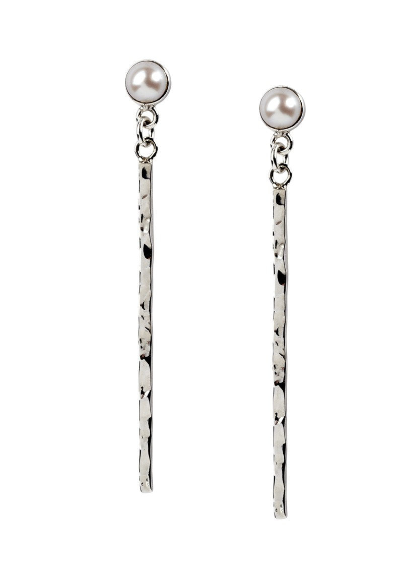 Pearl & Hammered Line Earrings