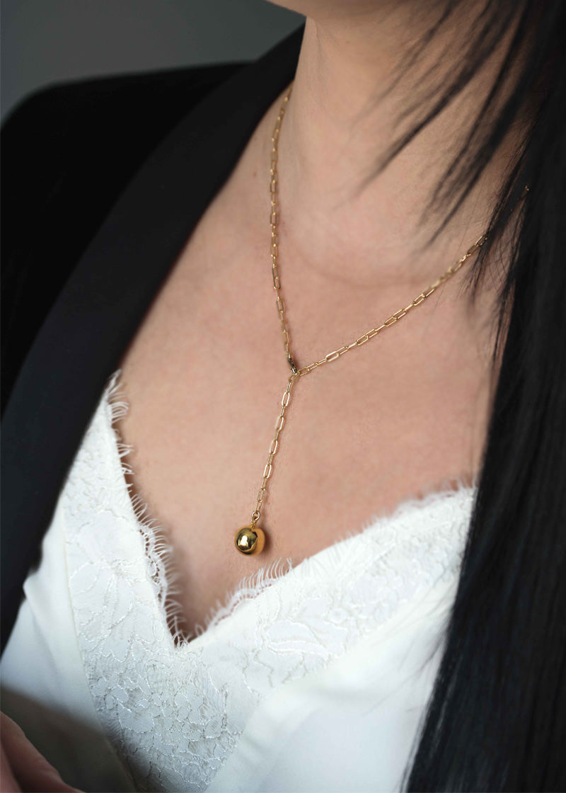 Diamond Circle Y Lariat Paperclip Chain Necklace in Yellow Gold, 0.60 cttw  - JusticeJewelers