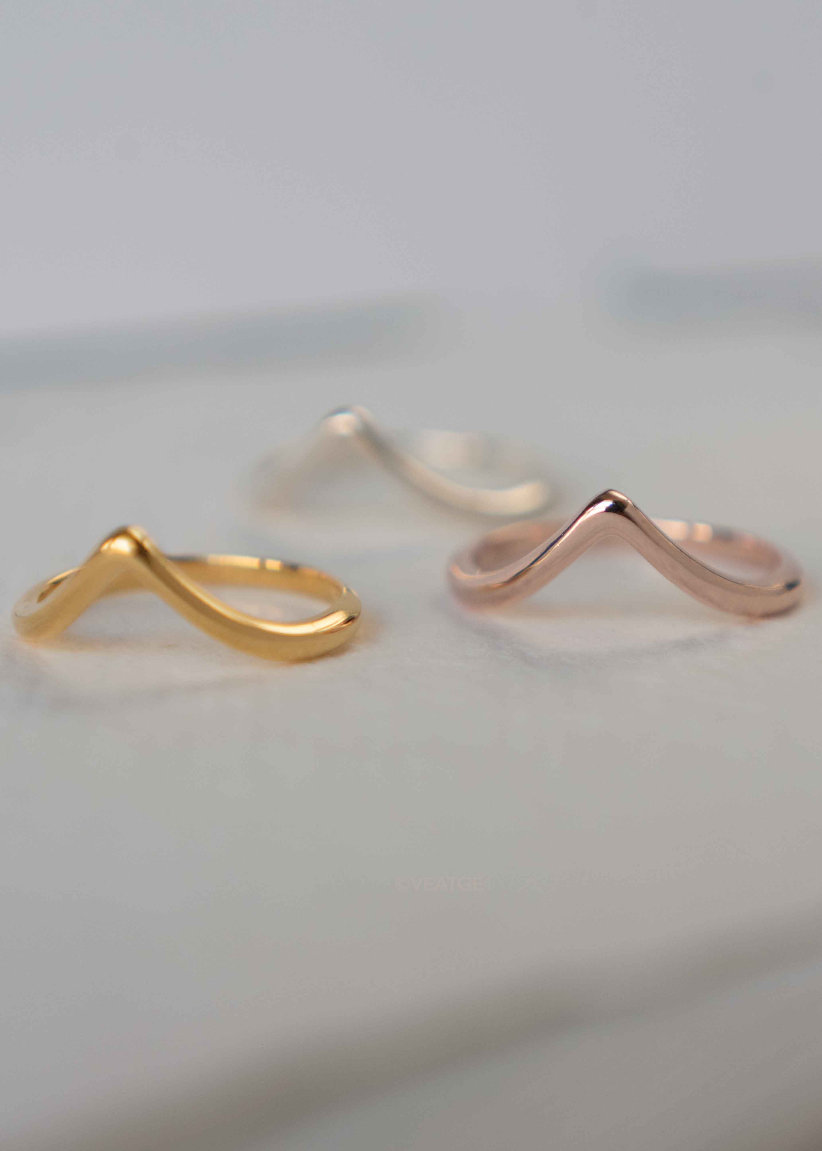 Plain Peak Ring Chevron V Pointy Curved Stackable Wishbone Ring Stacking in Silver Gold Rose Gold