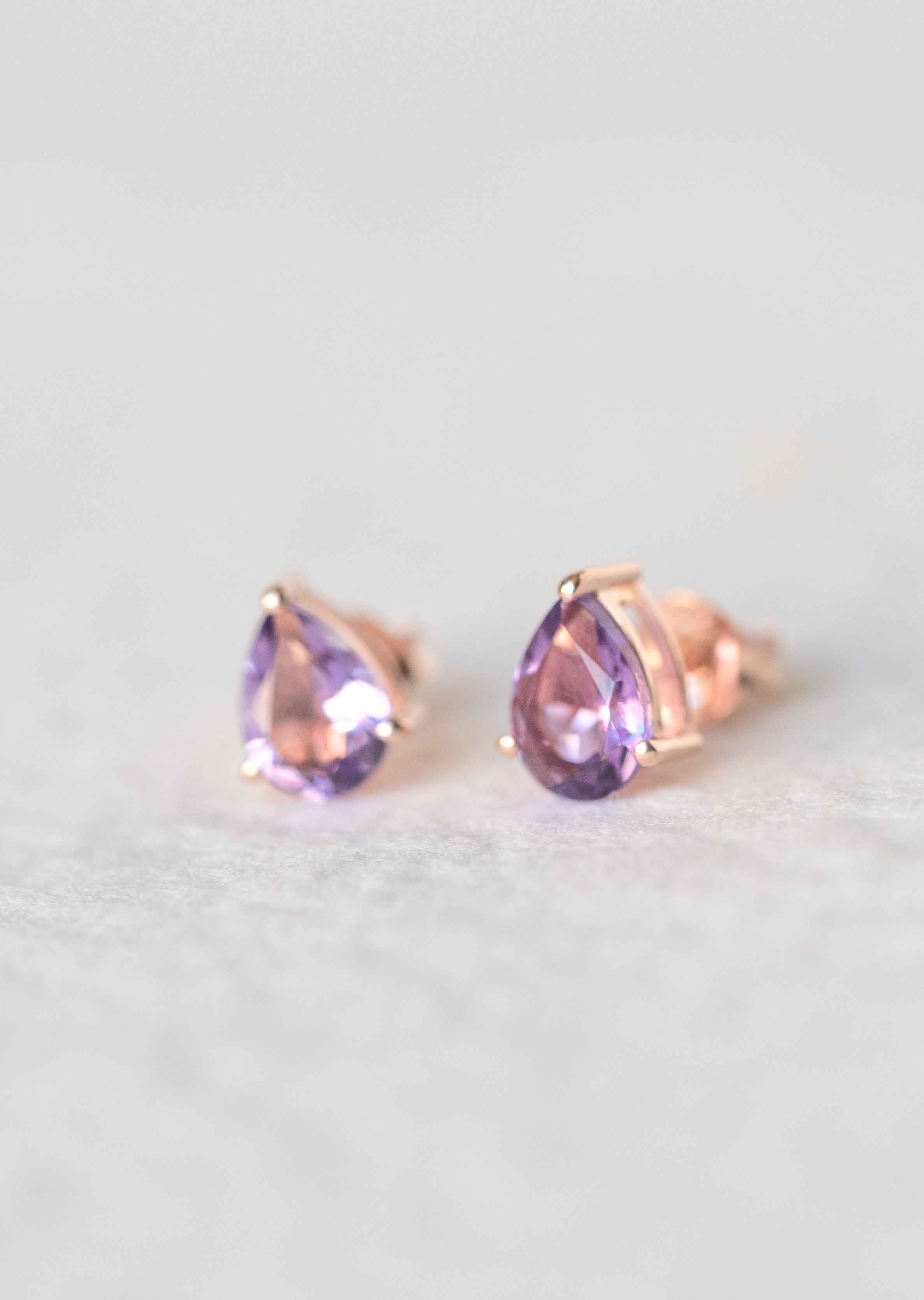 Amethyst Pear Shape Stud Earrings Gifts for girls women girlfriend cartilage second piercing earrings