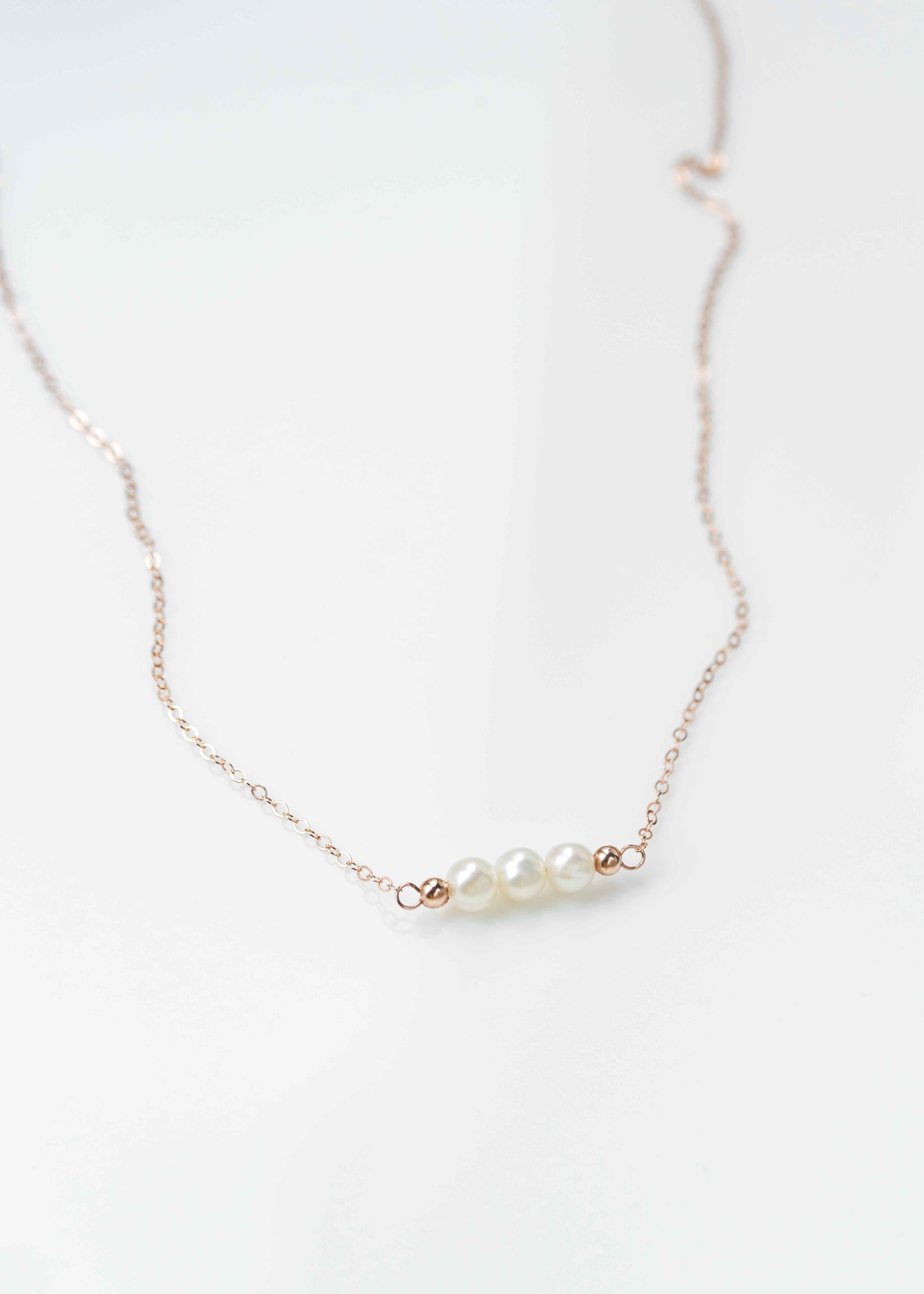 Pearl Bar Necklace Delicate Rose Gold