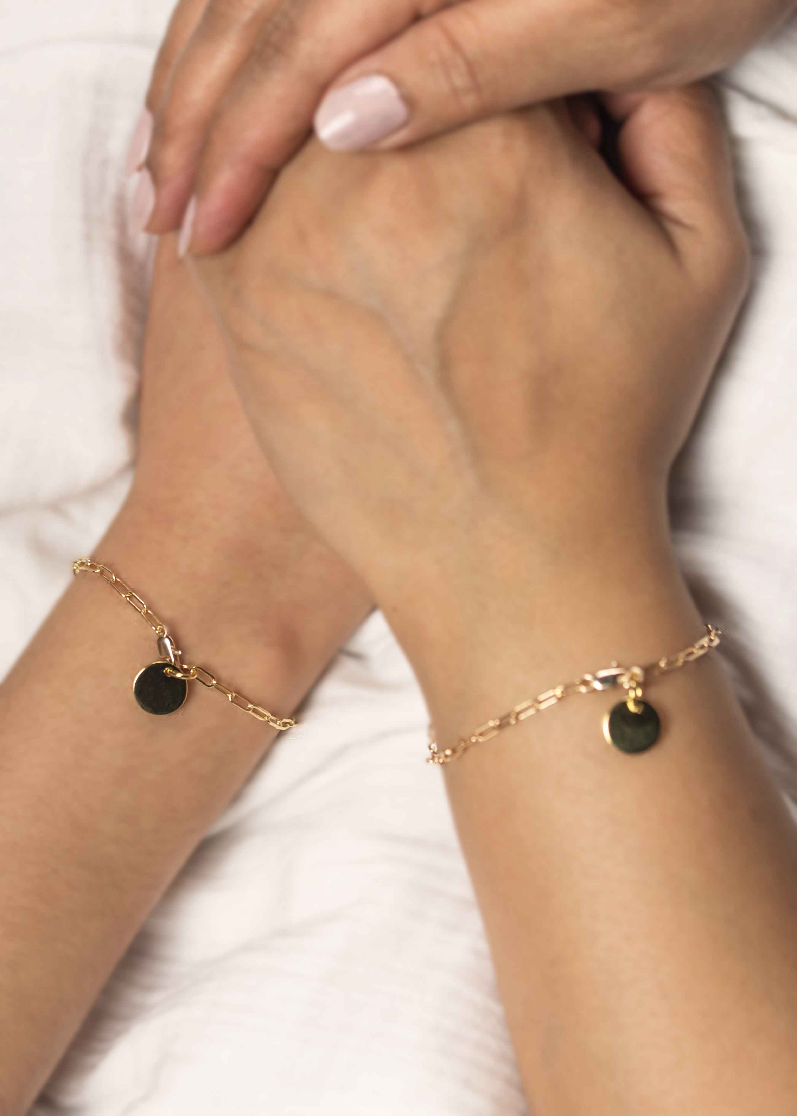 Mother Daughter Personalized Gold Disc Bracelet Set Mommy baby jewelry