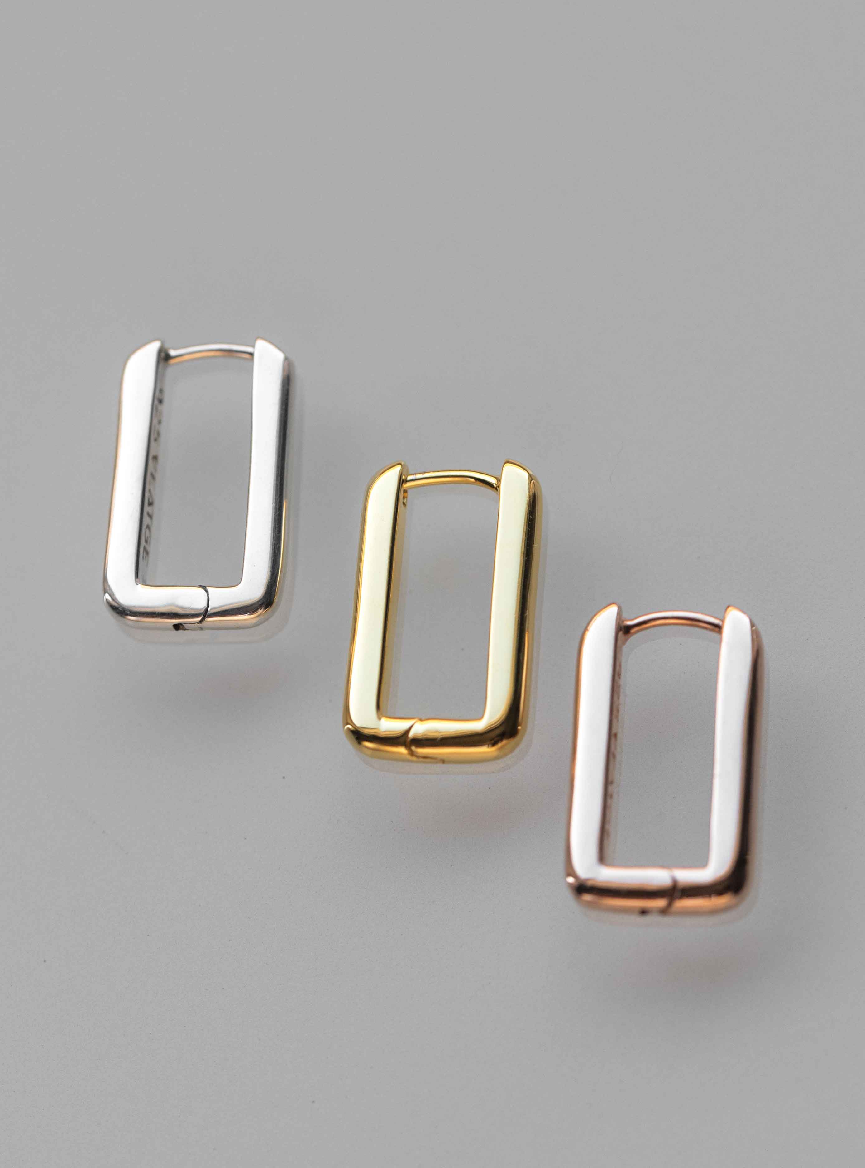 Geometric Rectangle Huggie Hoops Earrings gold