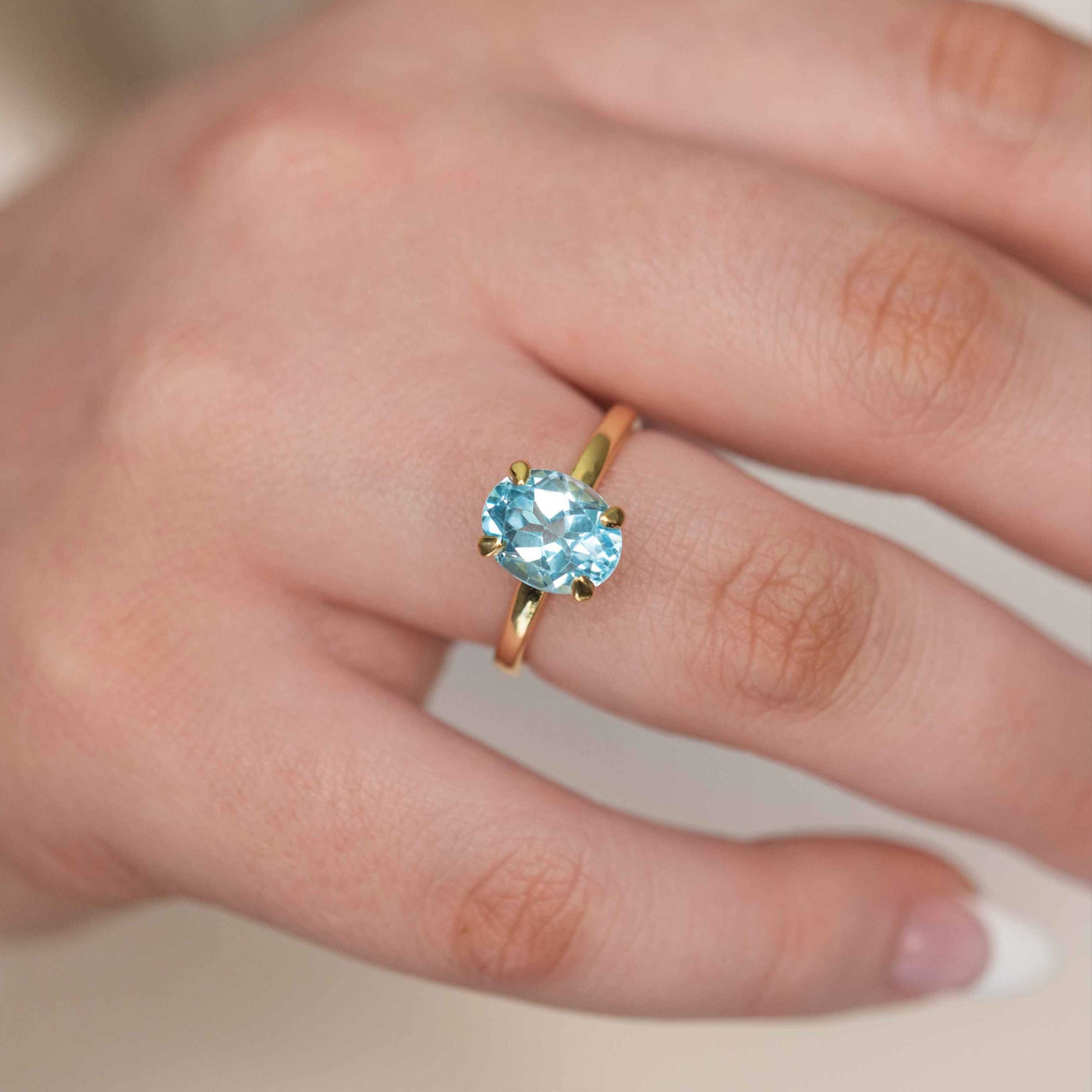 Genuine Blue Topaz Engagement Promise Proposal Ring Gold Gifts for Women December Birthstone