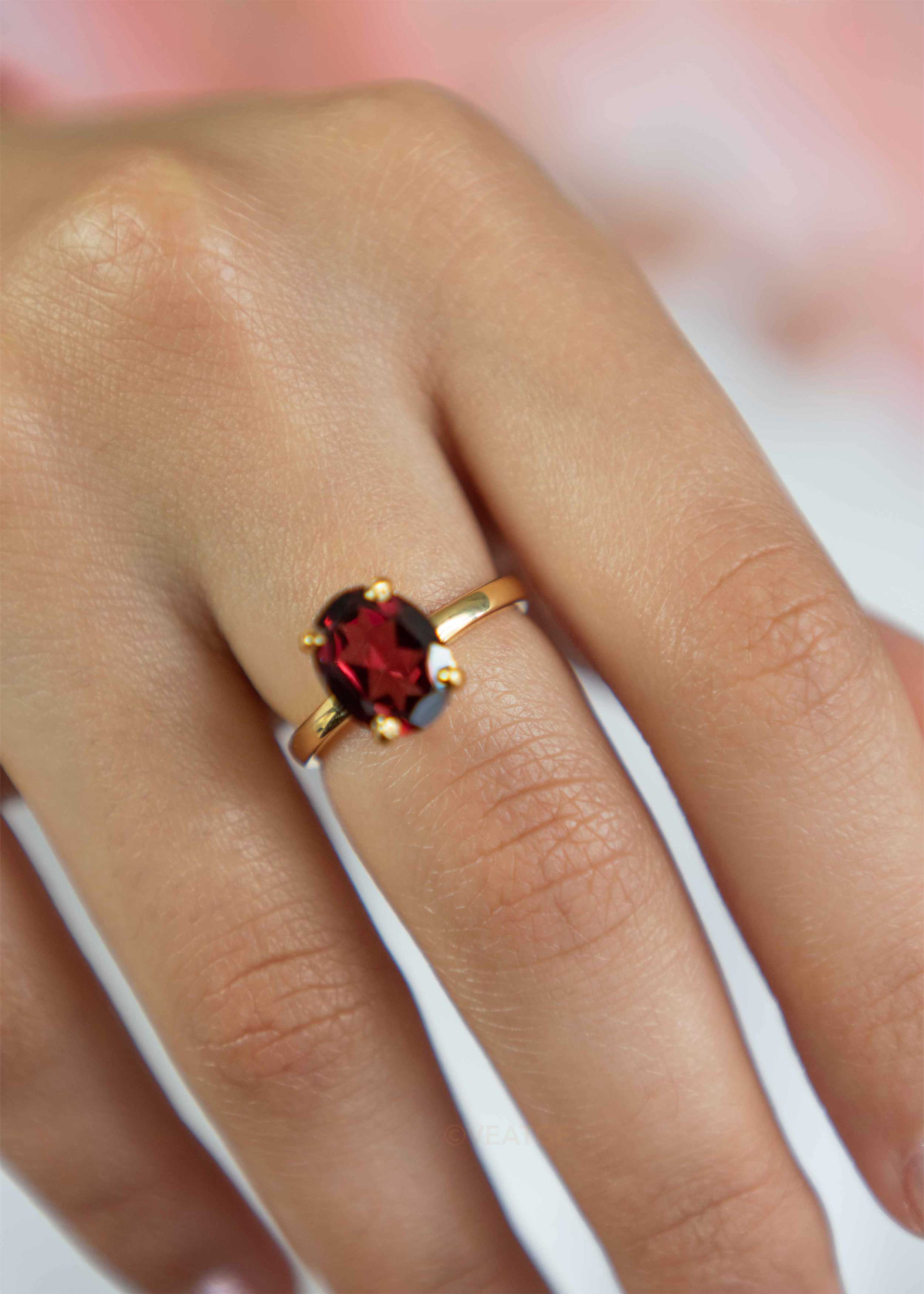 Natural Garnet Ring Silver with rosegold plated, garnet ring, engagement ring, promise ring, selling Rosegold ring for her, January Birthstone Ring,