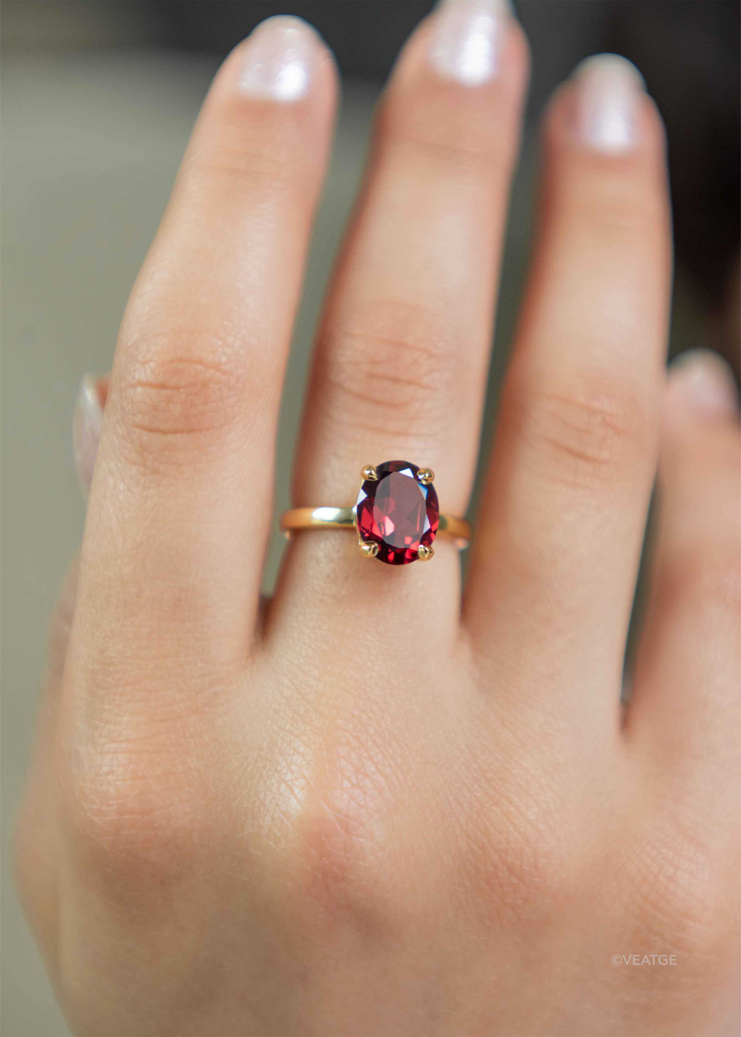 Genuine Red Garnet Natural Gemstone Gold Plated Vermeil high quality January birthstone ring gifts for women