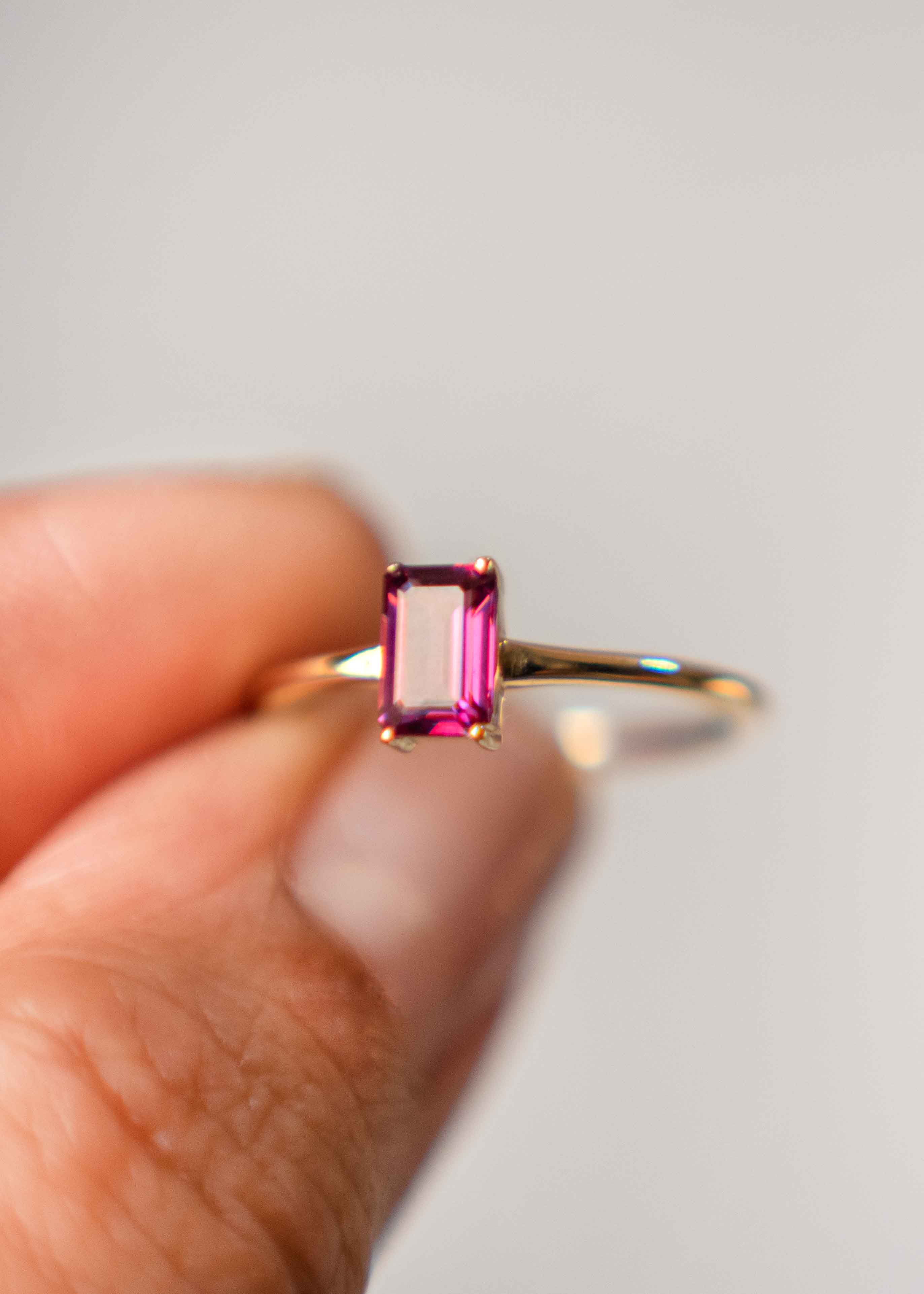 Rhodolite Garnet January Birthstone Gold Ring Delicate Minimal Genuine Gemstone Gifts for Women