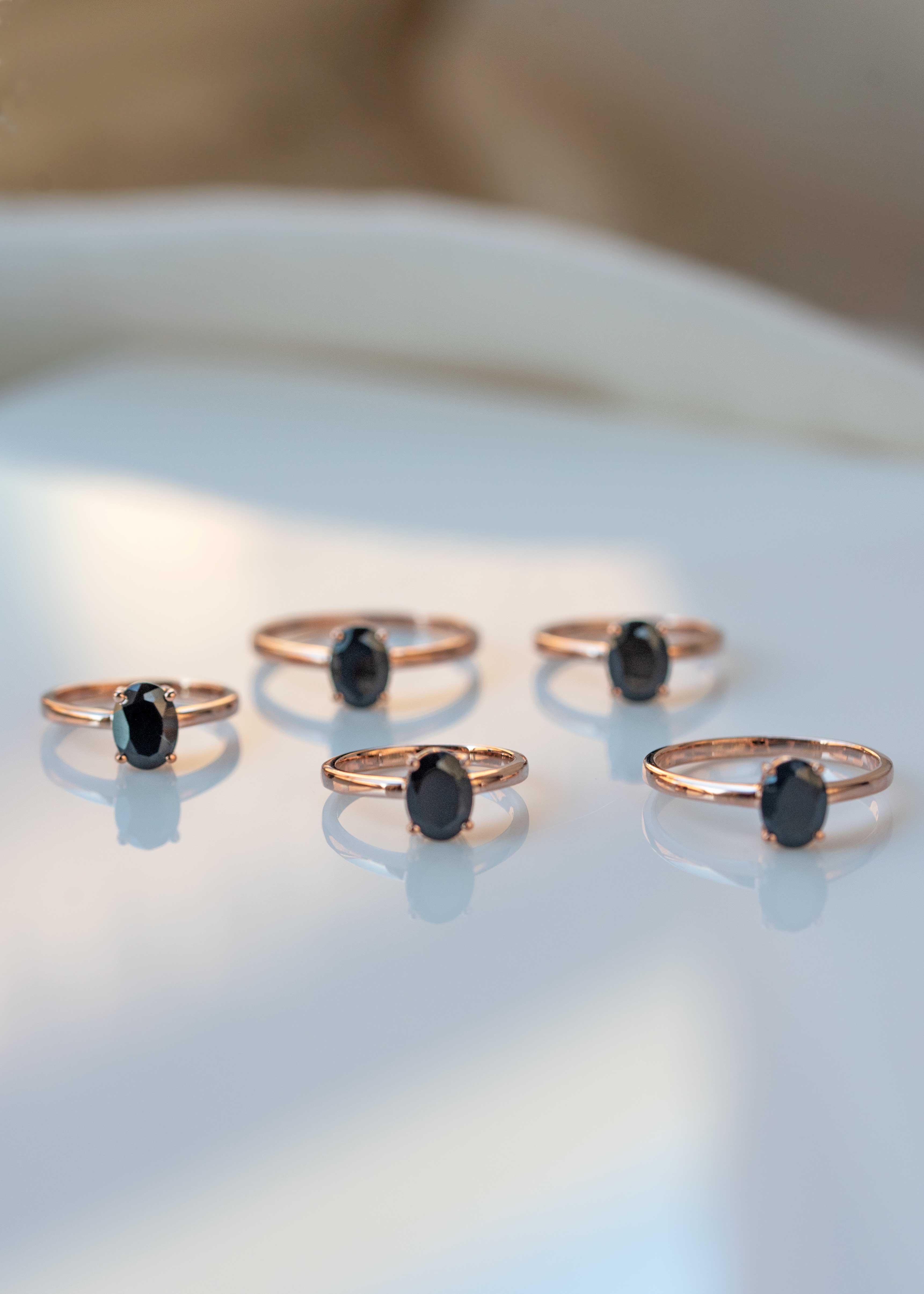 Genuine Black Onyx Ring in Rose Gold Protection stone