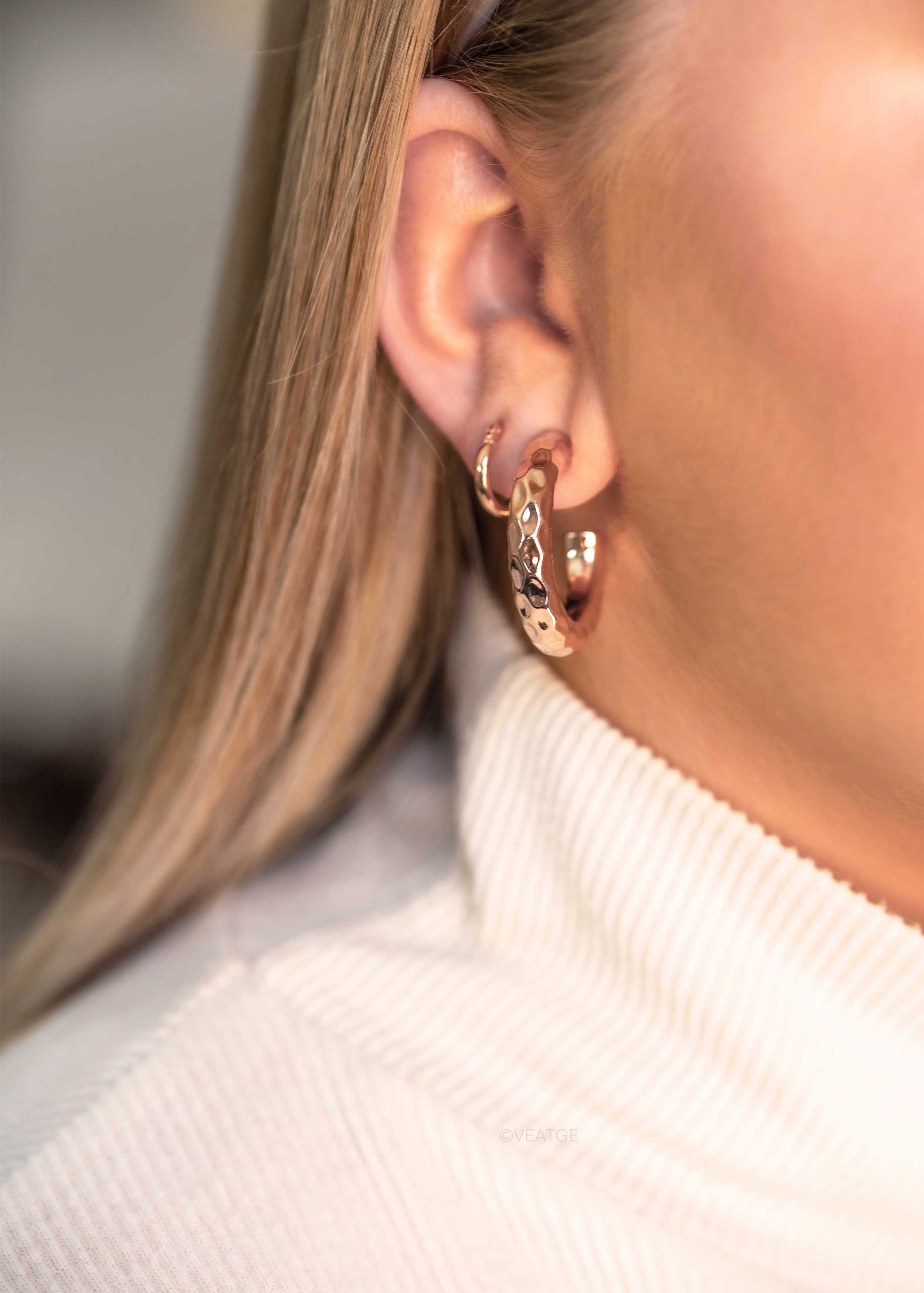 rose gold chunky statement medium handmade hoop earrings for women classic and timeless