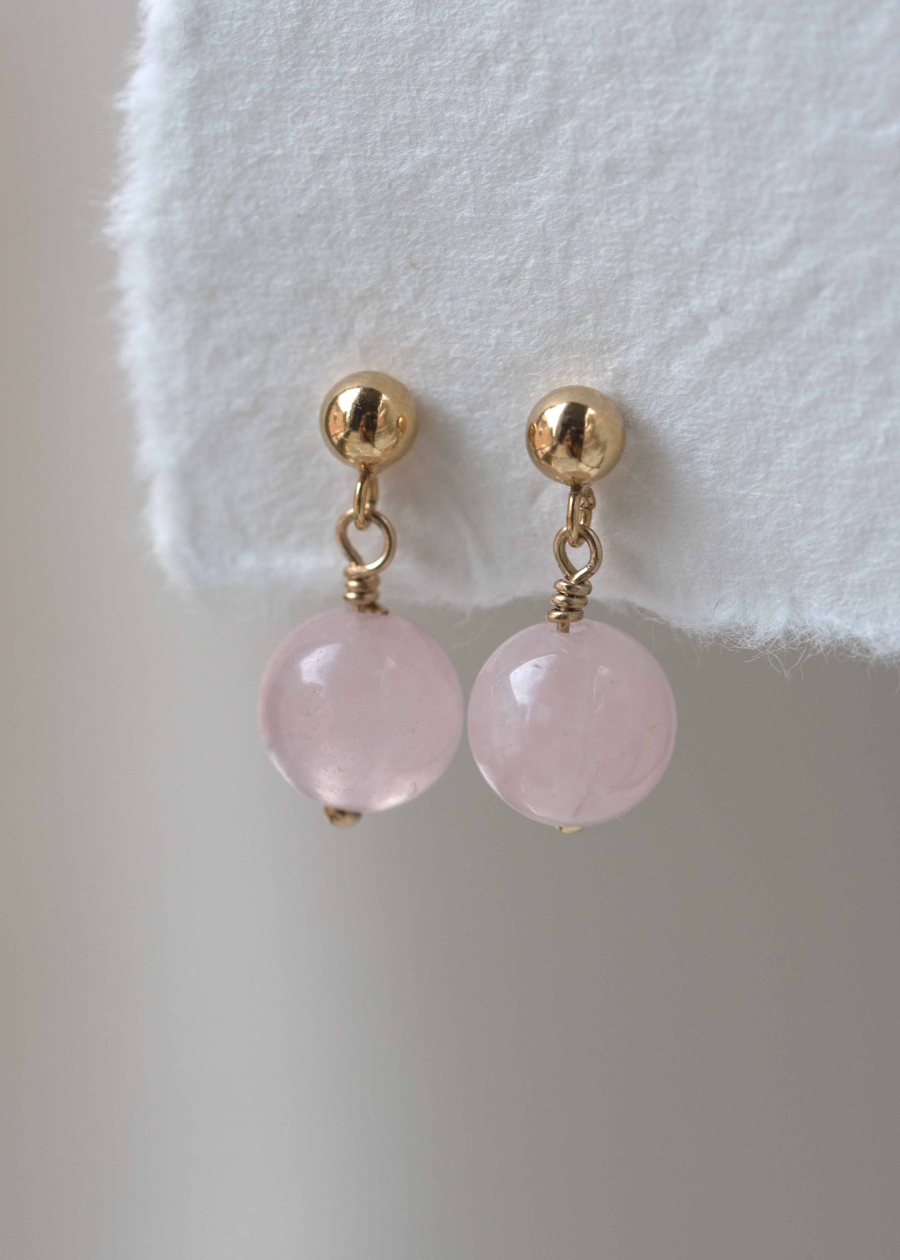 Rose quartz drop earrings gold