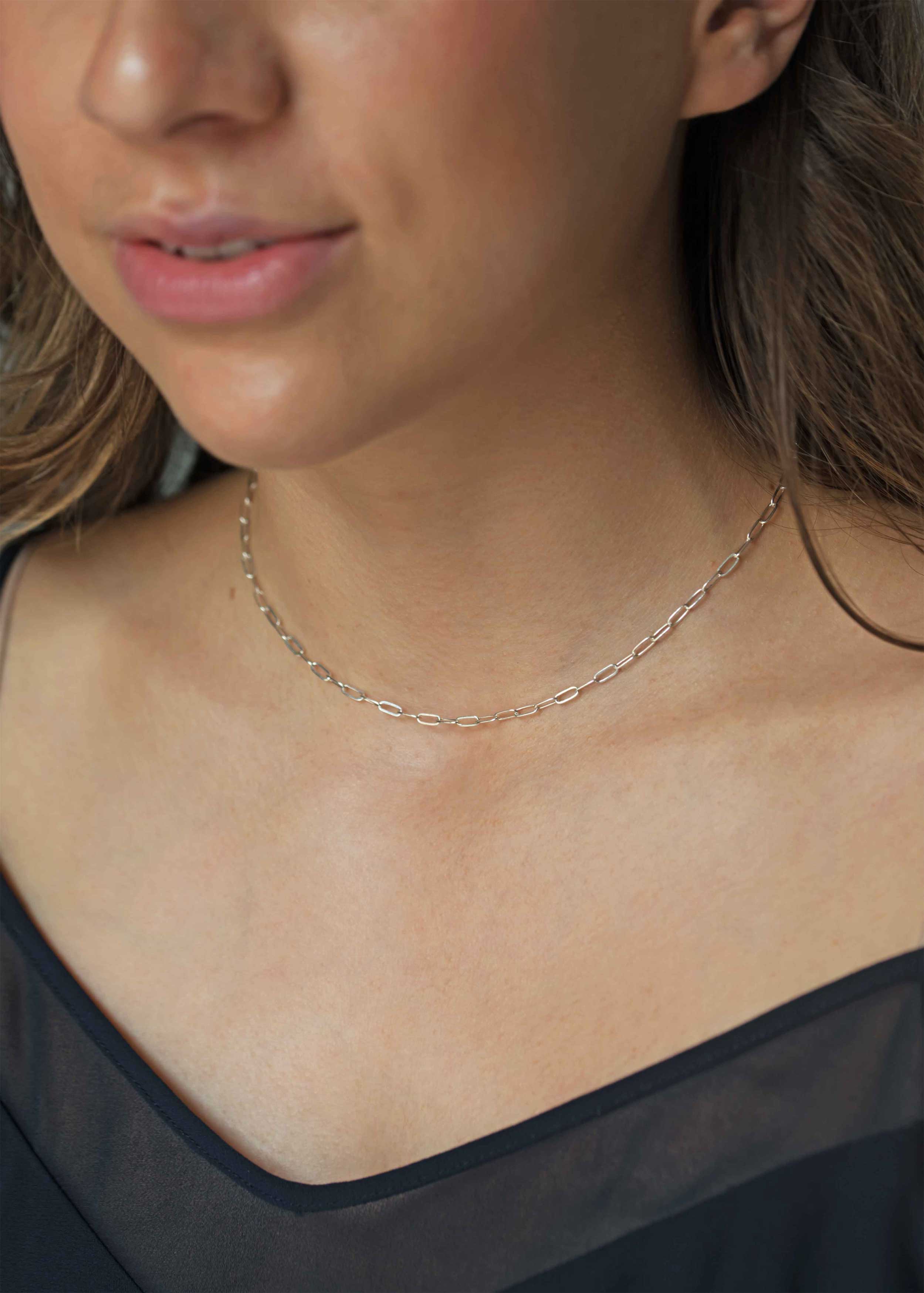 silver paperclip choker necklace