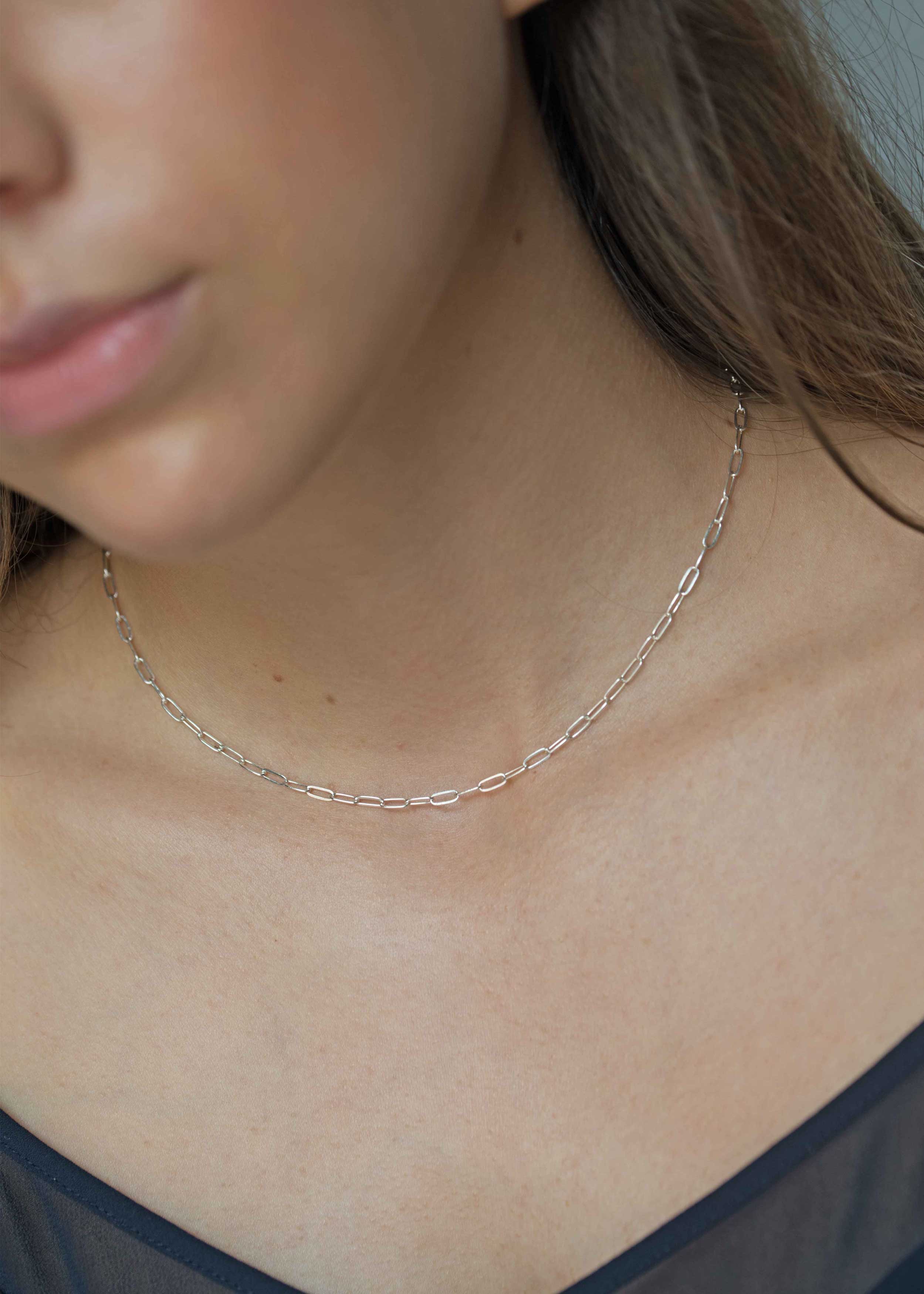 silver paperclip link chain choker minimal delicate necklace chain