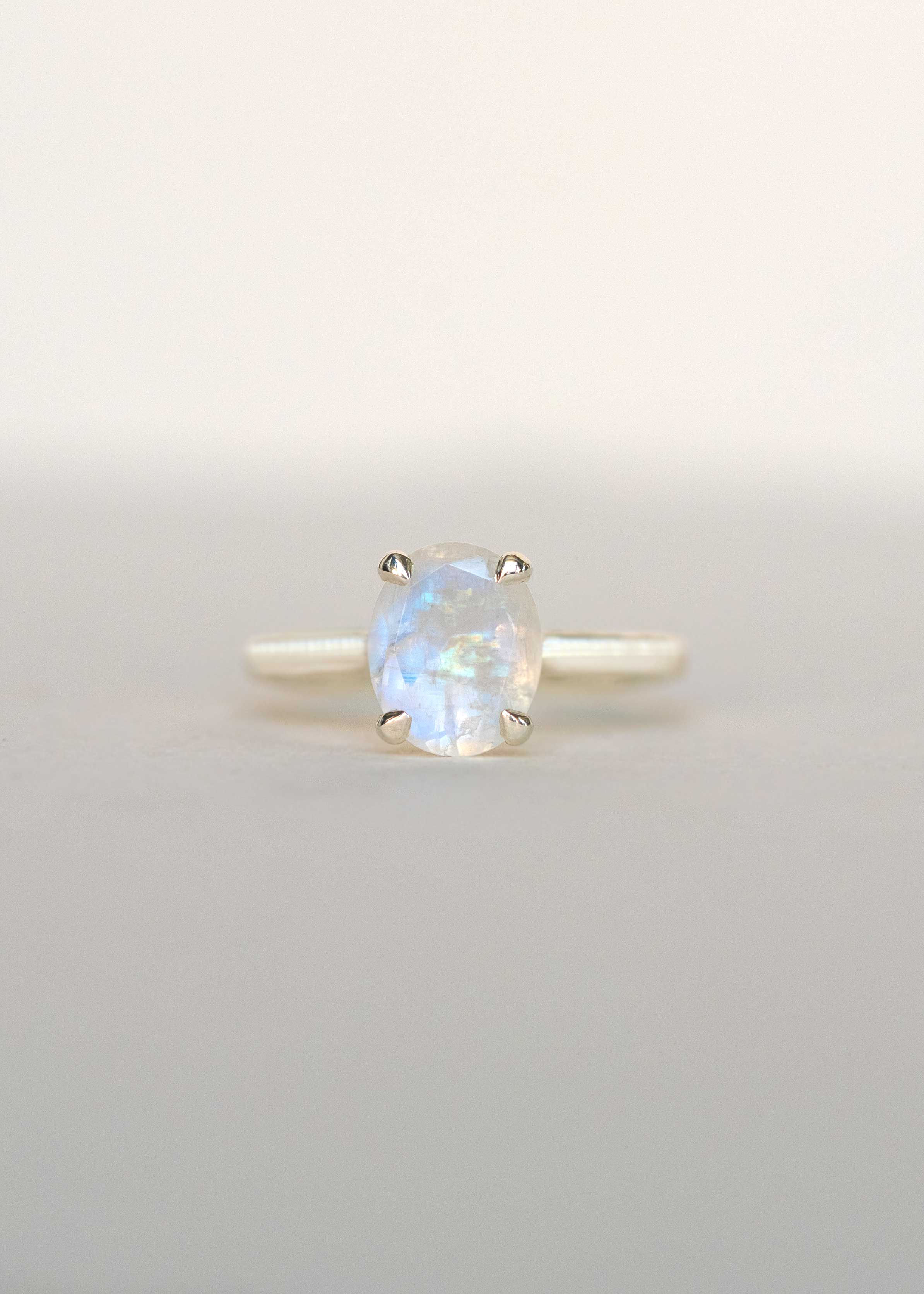 Large Moonstone Ring Sterling Silver, Oval Natural Gemstone Engagement Ring for Women