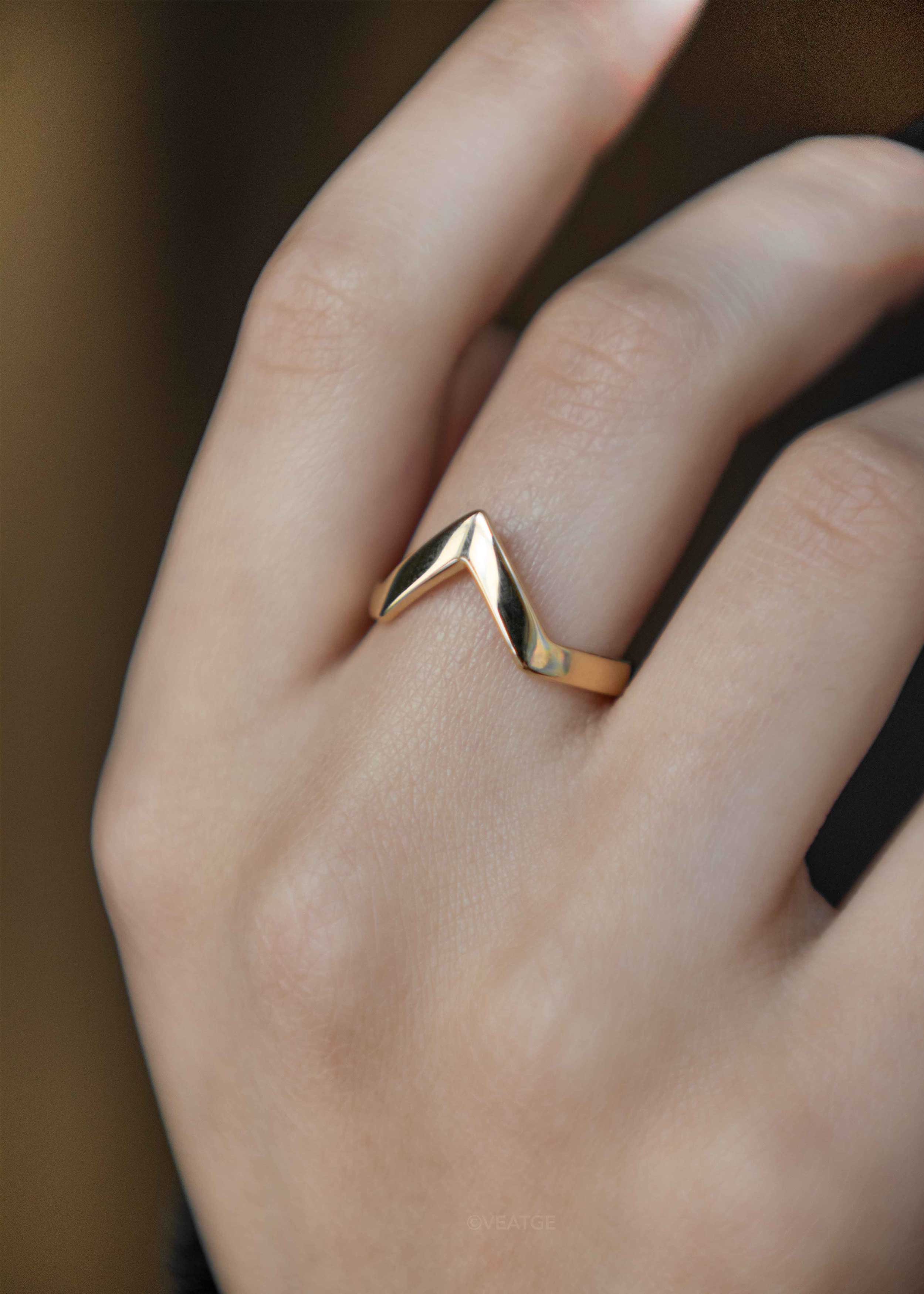 Peak Stacking Ring Gold Vermeil, Chevron Ring, Mountain Ring, wedding band 