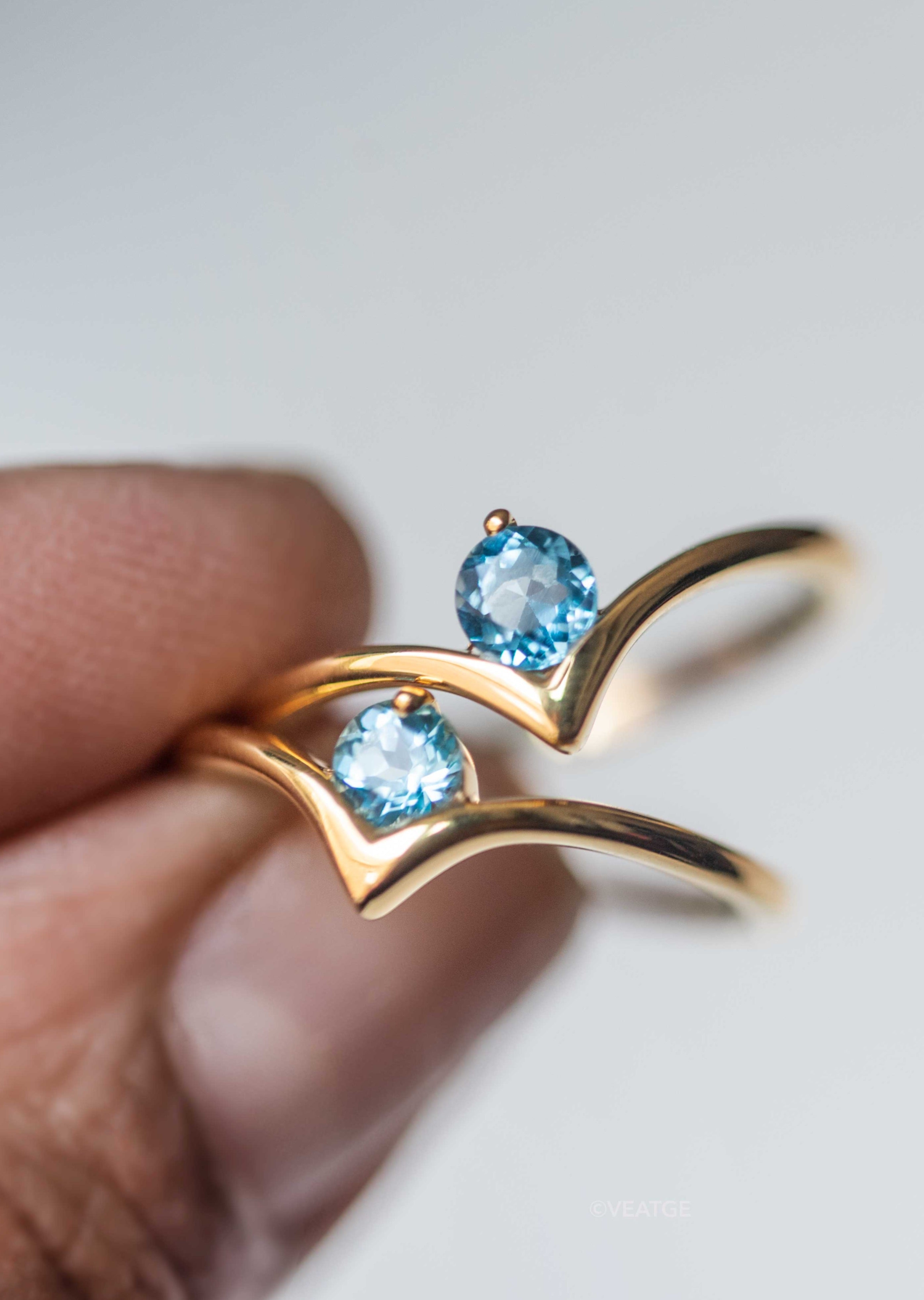 Chevron Gemstone Ring, Peak V shape ring in gold vermeil Swiss Blue Topaz Genuine gifts for women engagement promise ring