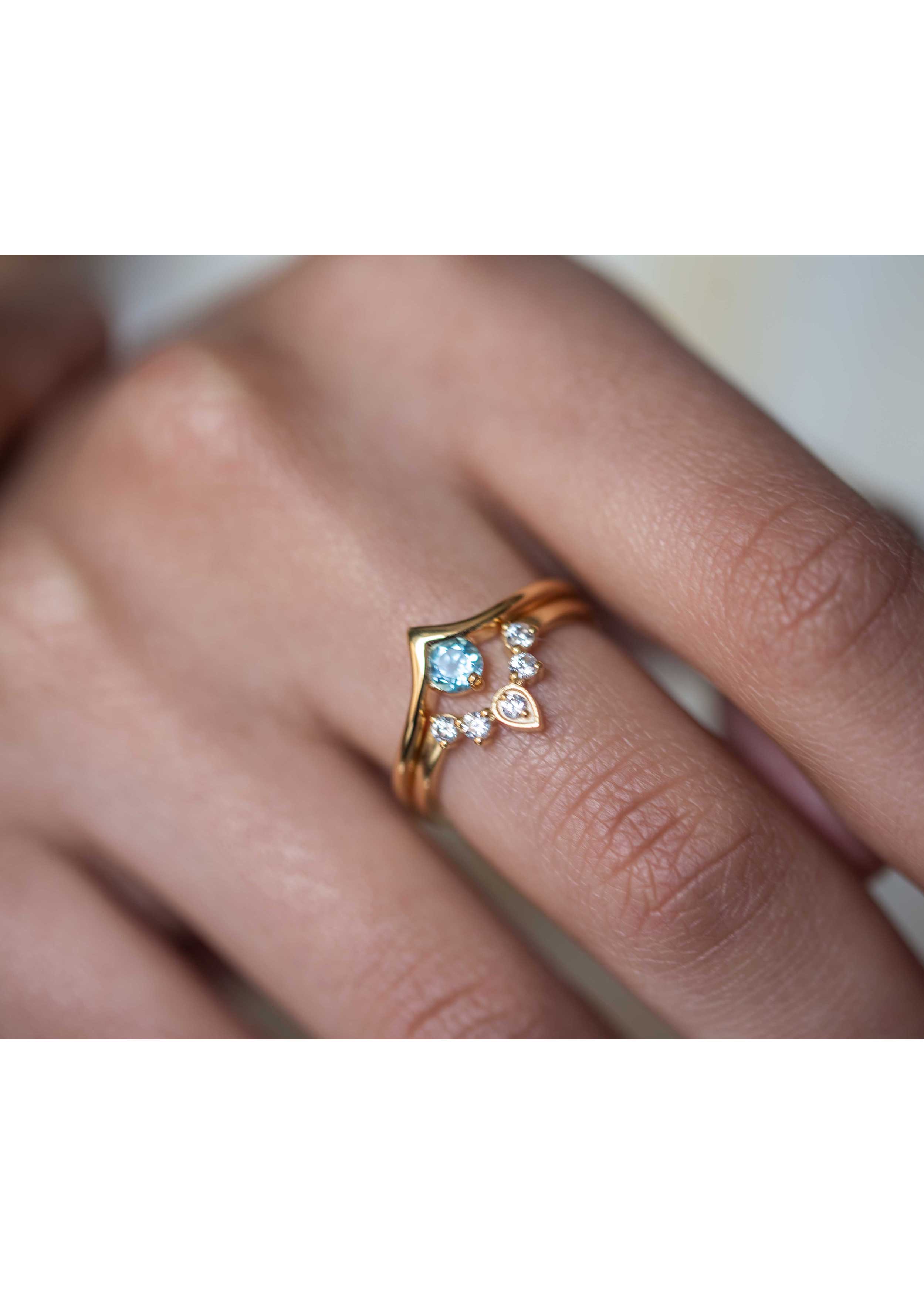Chevron Gemstone Ring, Peak V shape ring in gold vermeil Swiss Blue Topaz Genuine gifts for women stacking stackable engagement promise ring