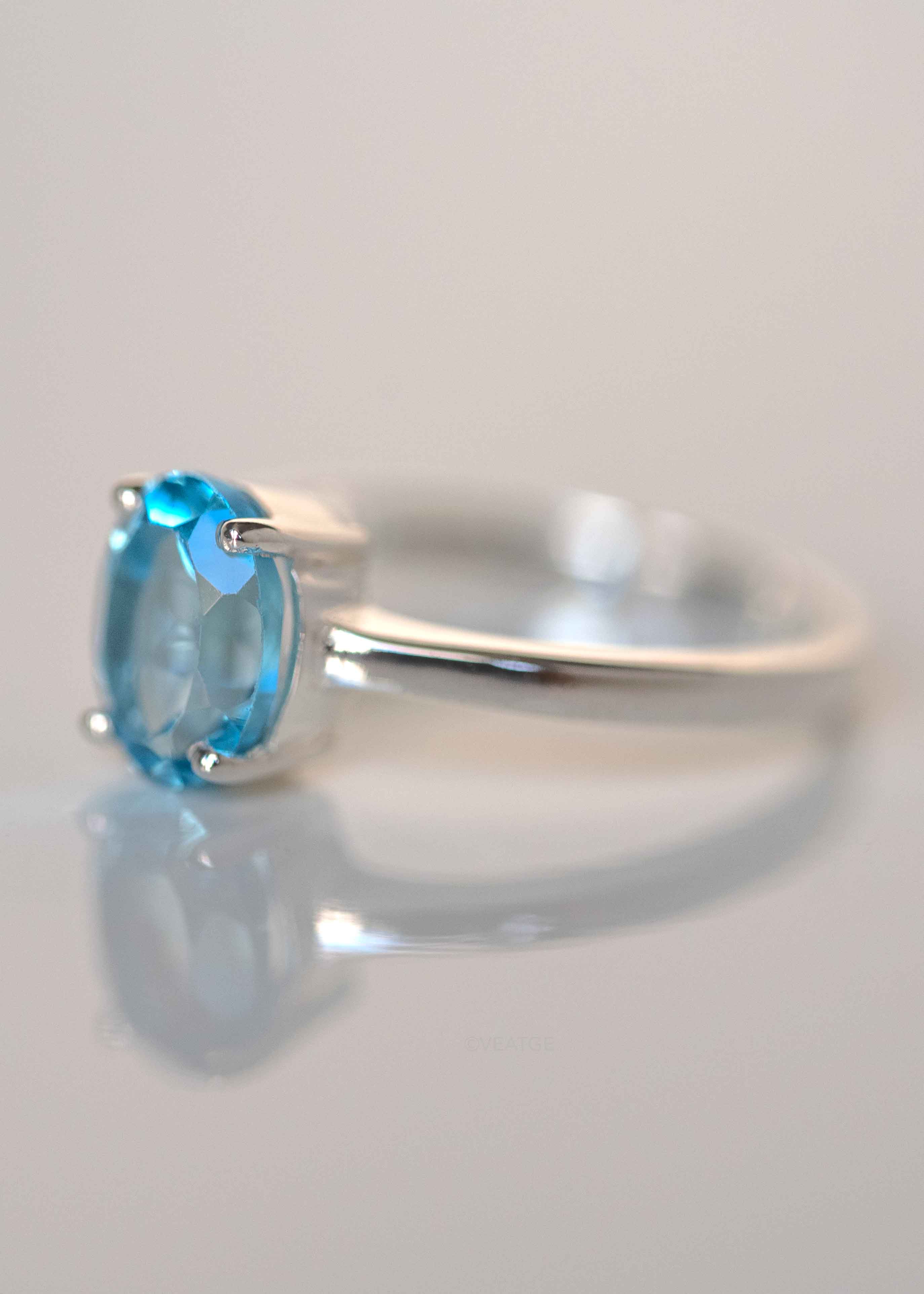 Swiss Blue Topaz Ring in 925 Sterling Silver, Engagement, Promise Gifts for Her
